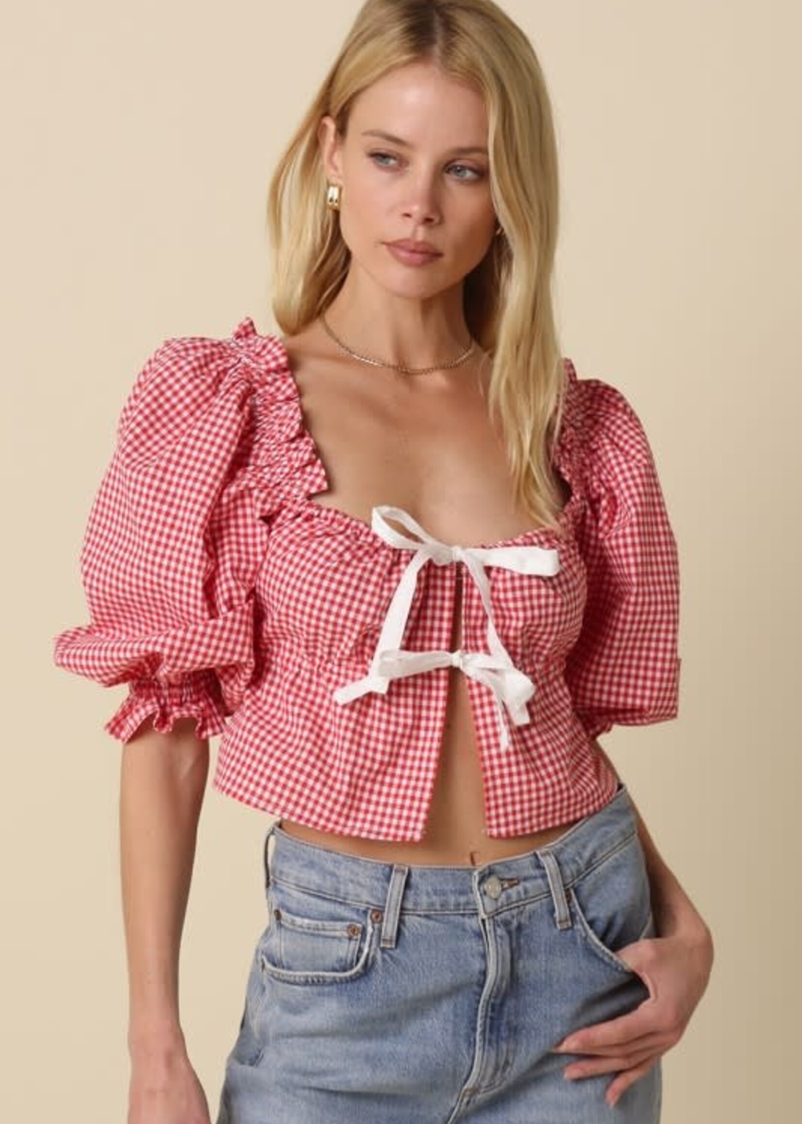 Red Plaid and Bows Top