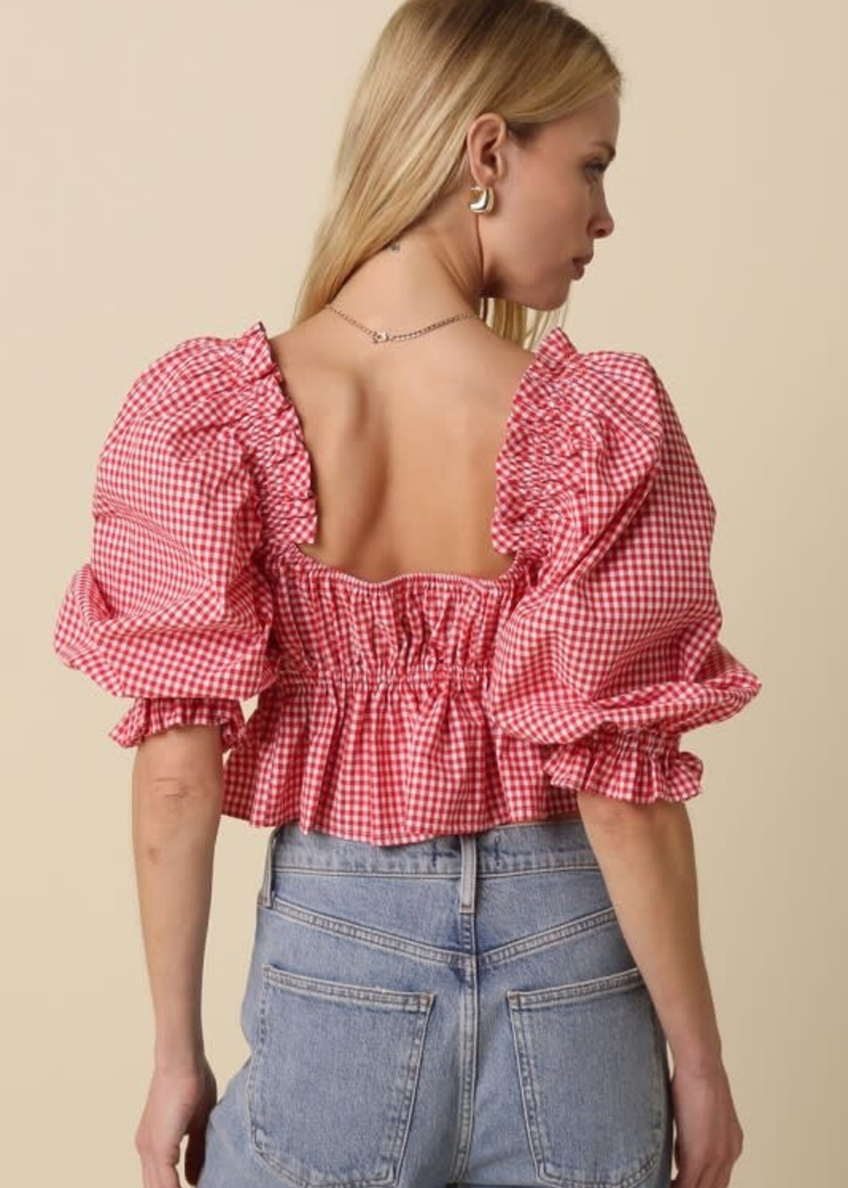 Red Plaid and Bows Top