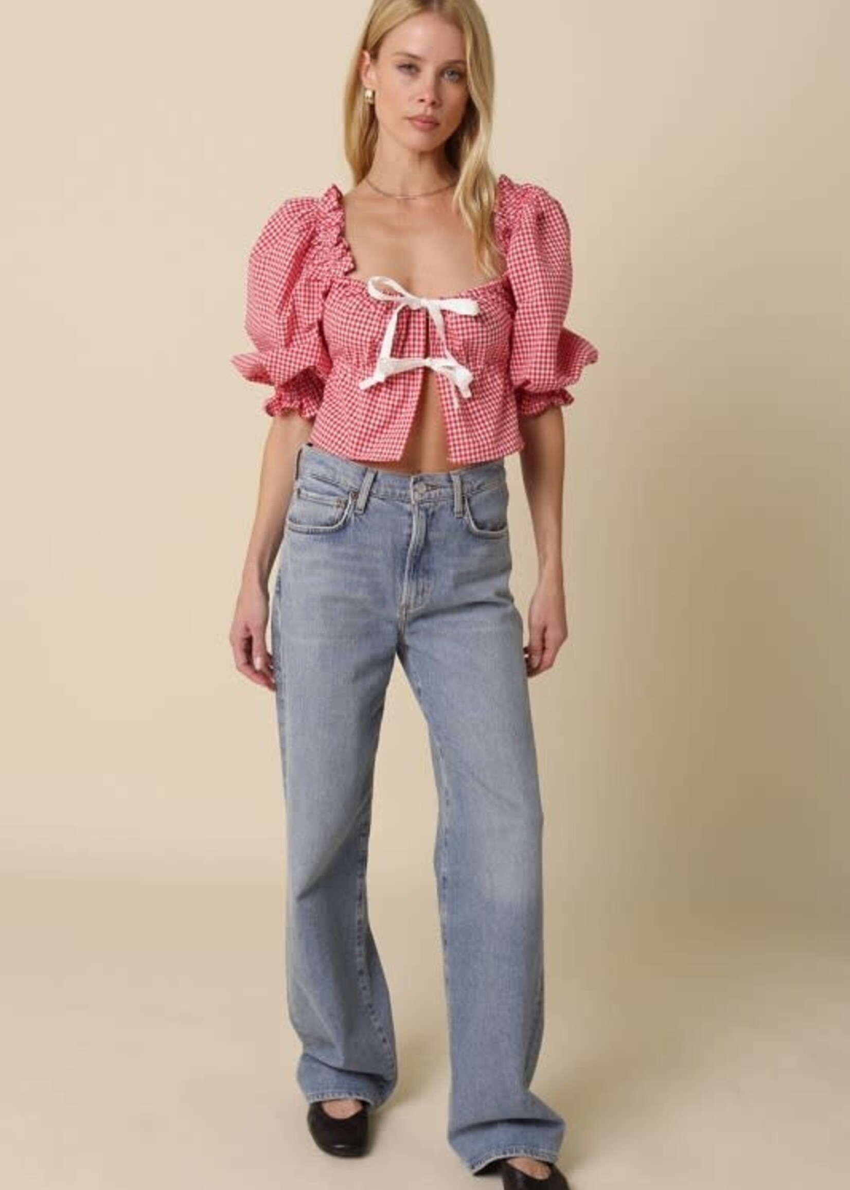 Red Plaid and Bows Top