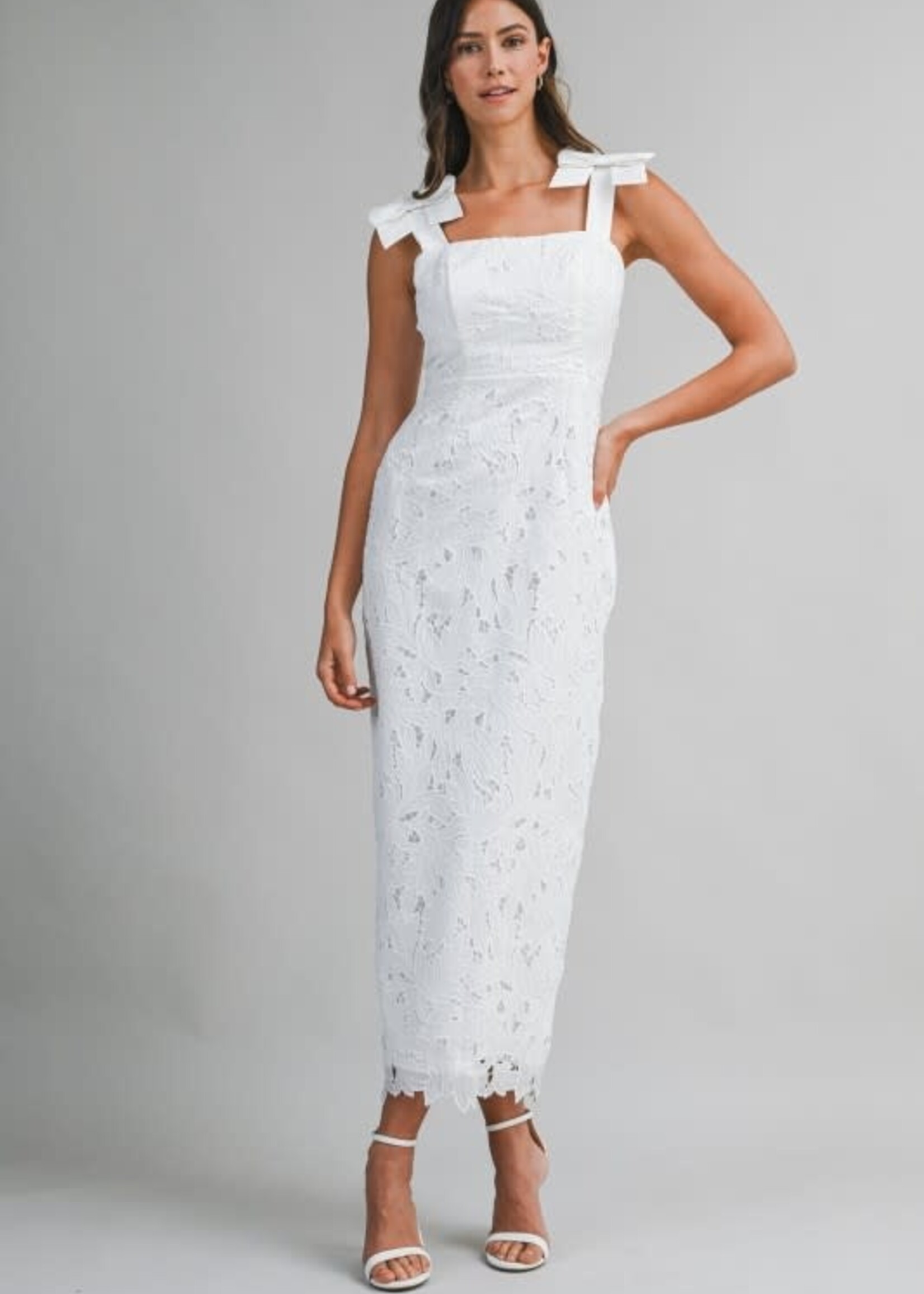 Beautiful White Lace Midi Dress