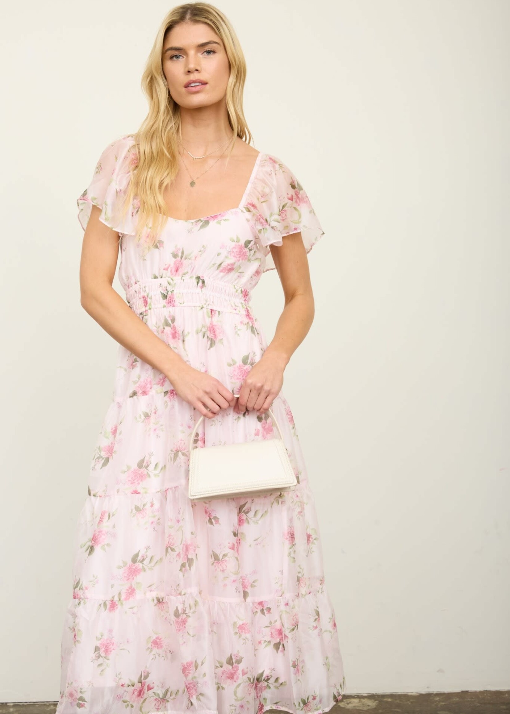 Pretty In Pink Floral Midi Dress