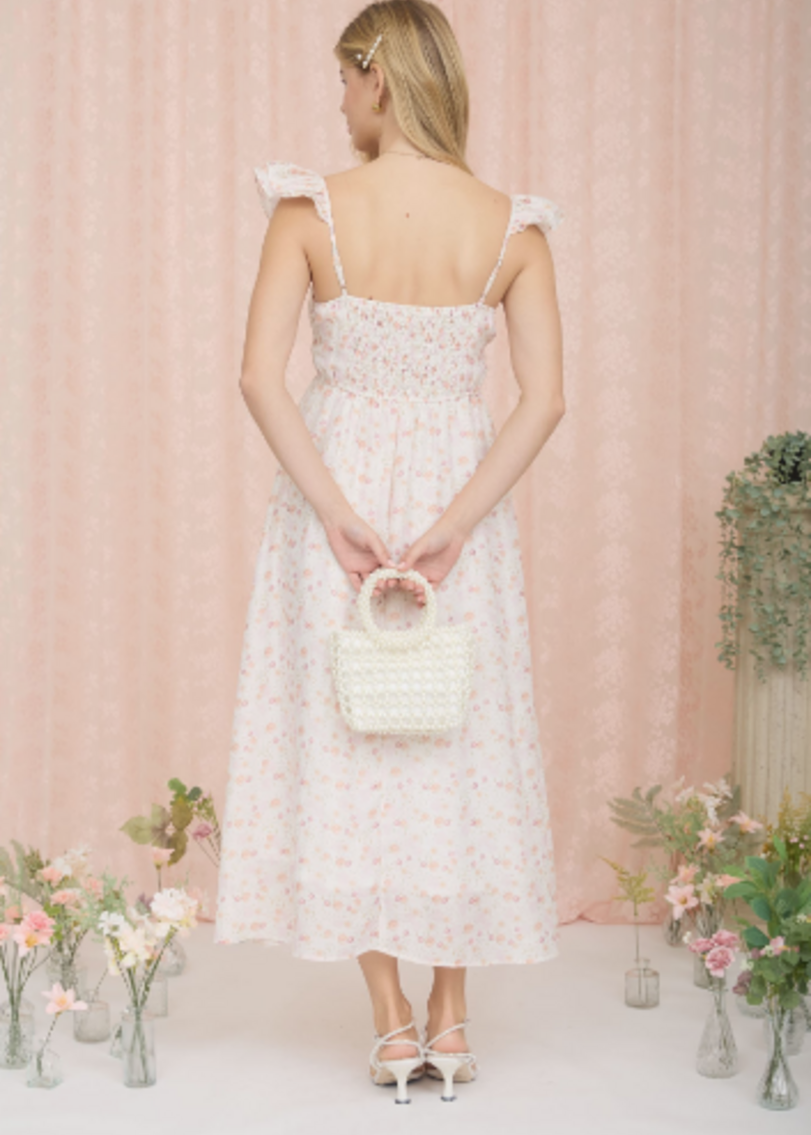 Sweet Floral Ruffle Midi Dress