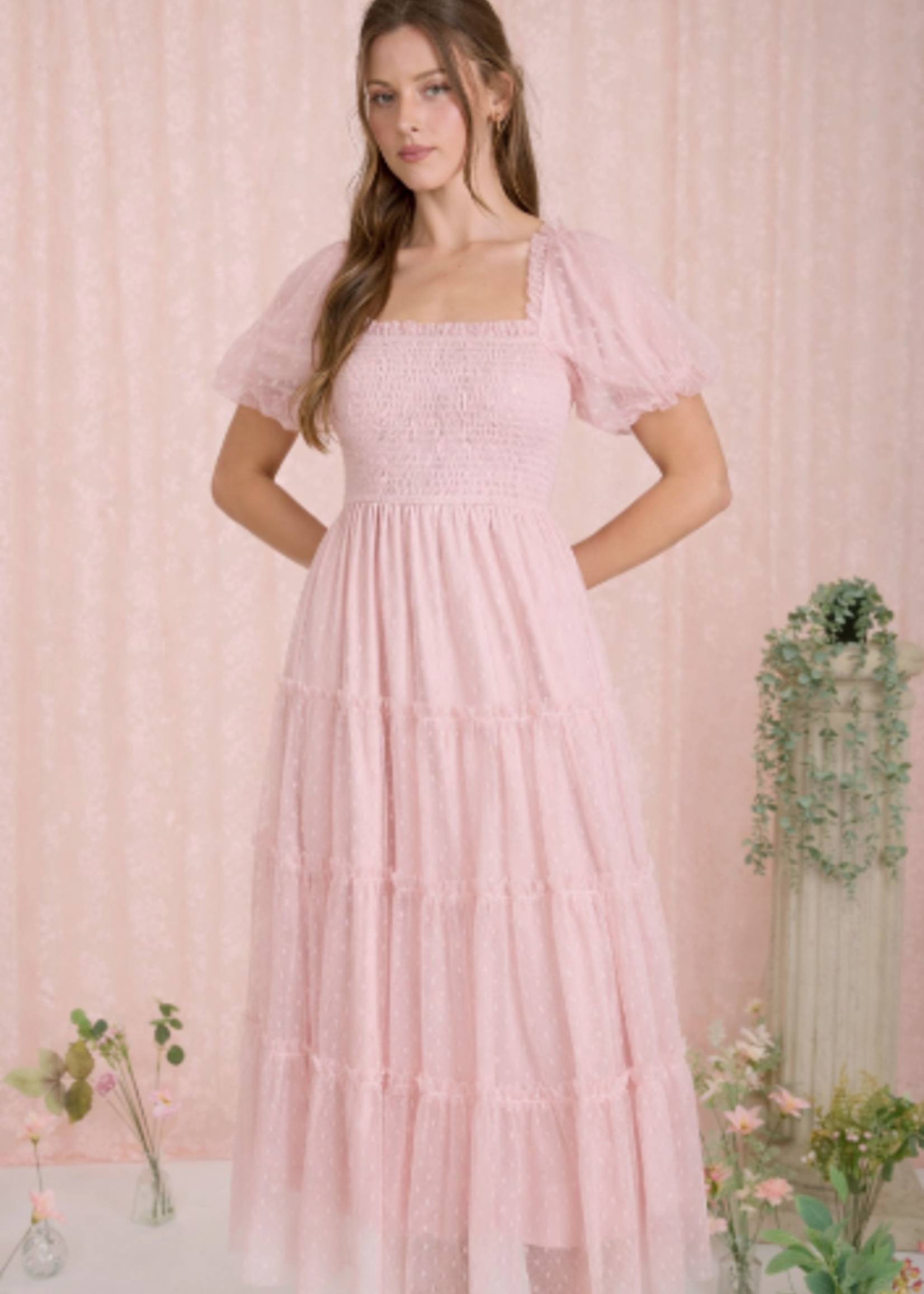 Tulle Around Polka Dot Midi Dress (2 Colors)