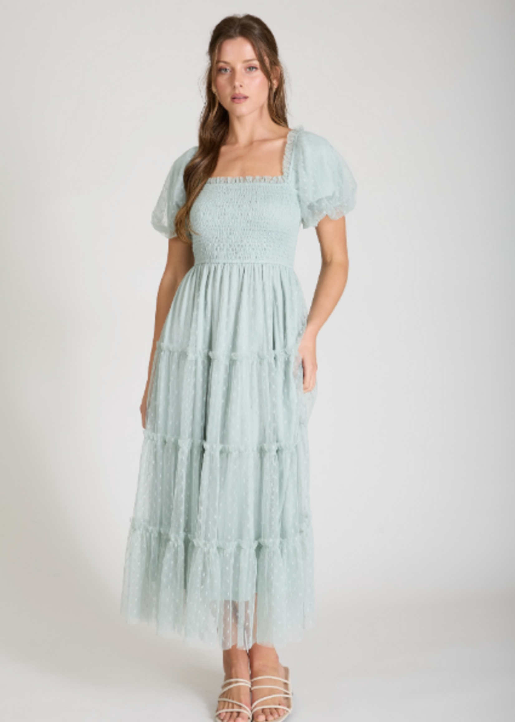 Tulle Around Polka Dot Midi Dress (2 Colors)