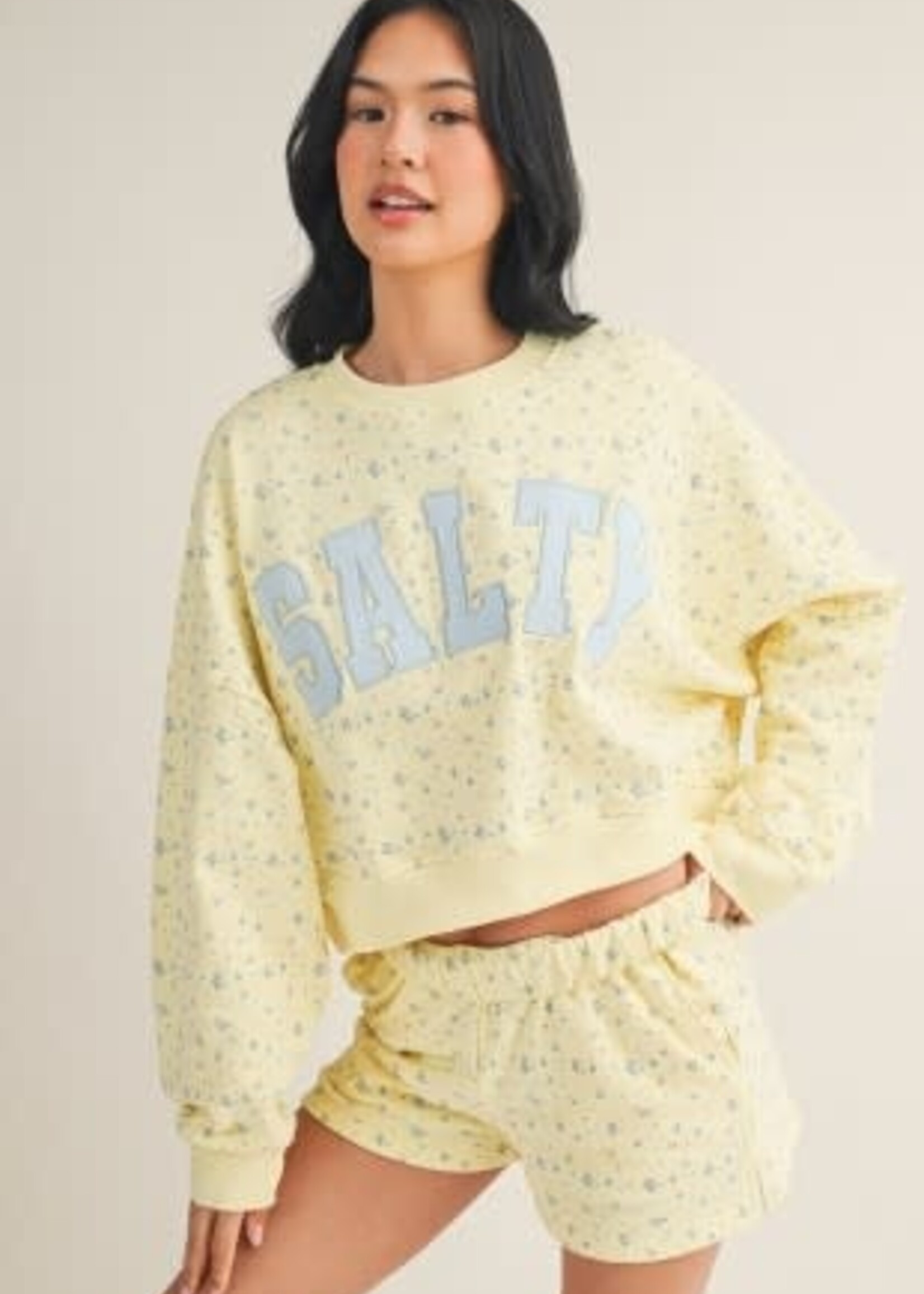 Salty Floral Yellow Cropped Sweatshirt