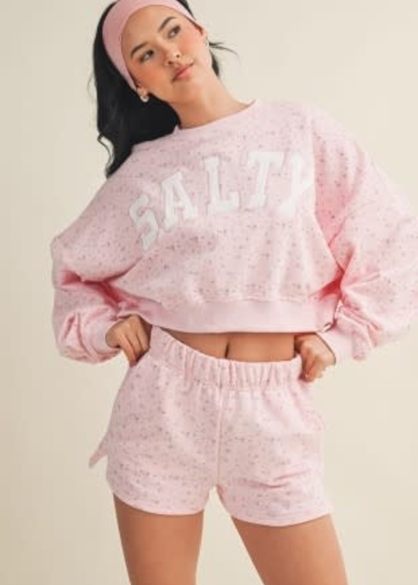 Salty Floral Pink Cropped Sweatshirt