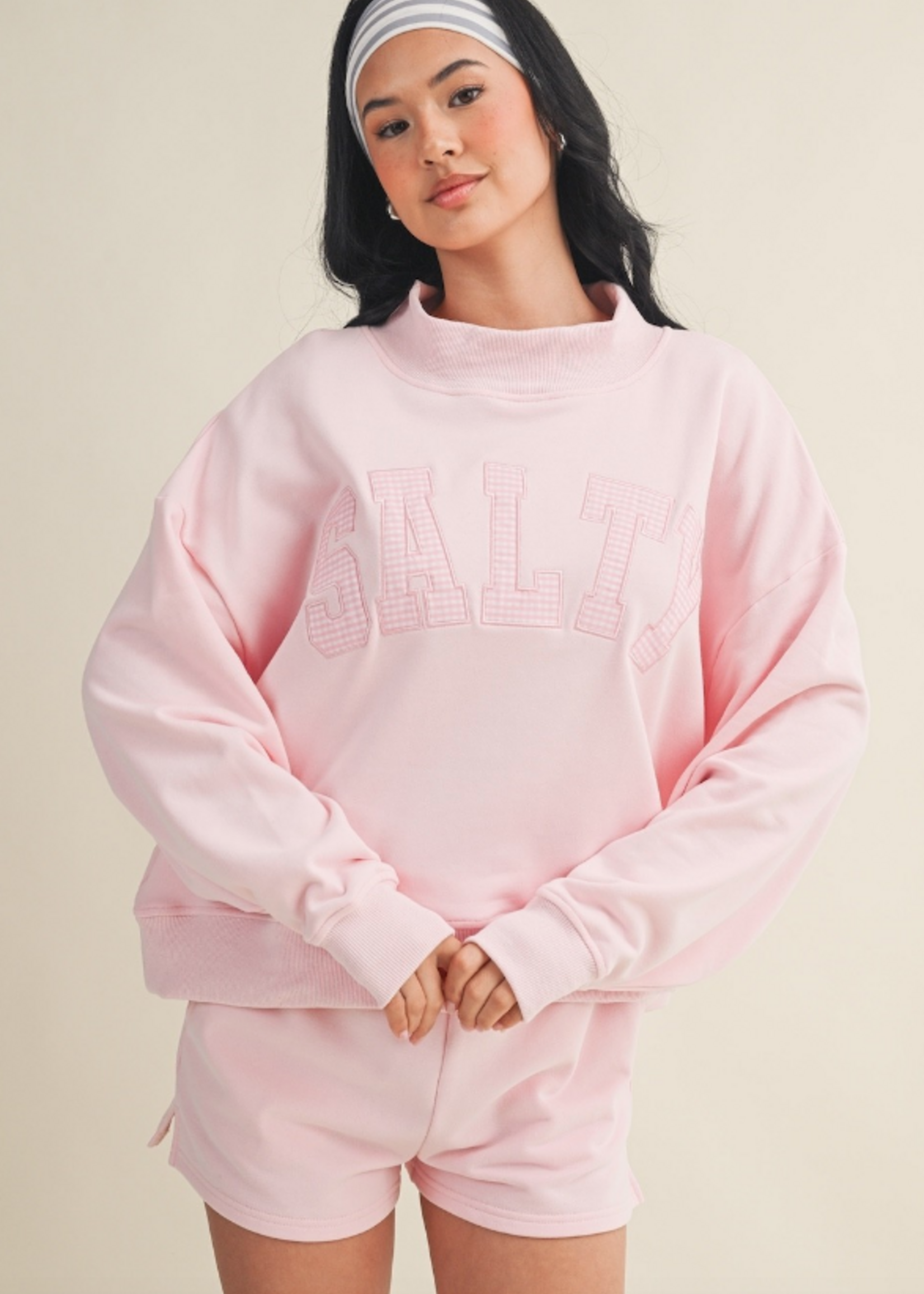 Pink Salty GIngham Mockneck