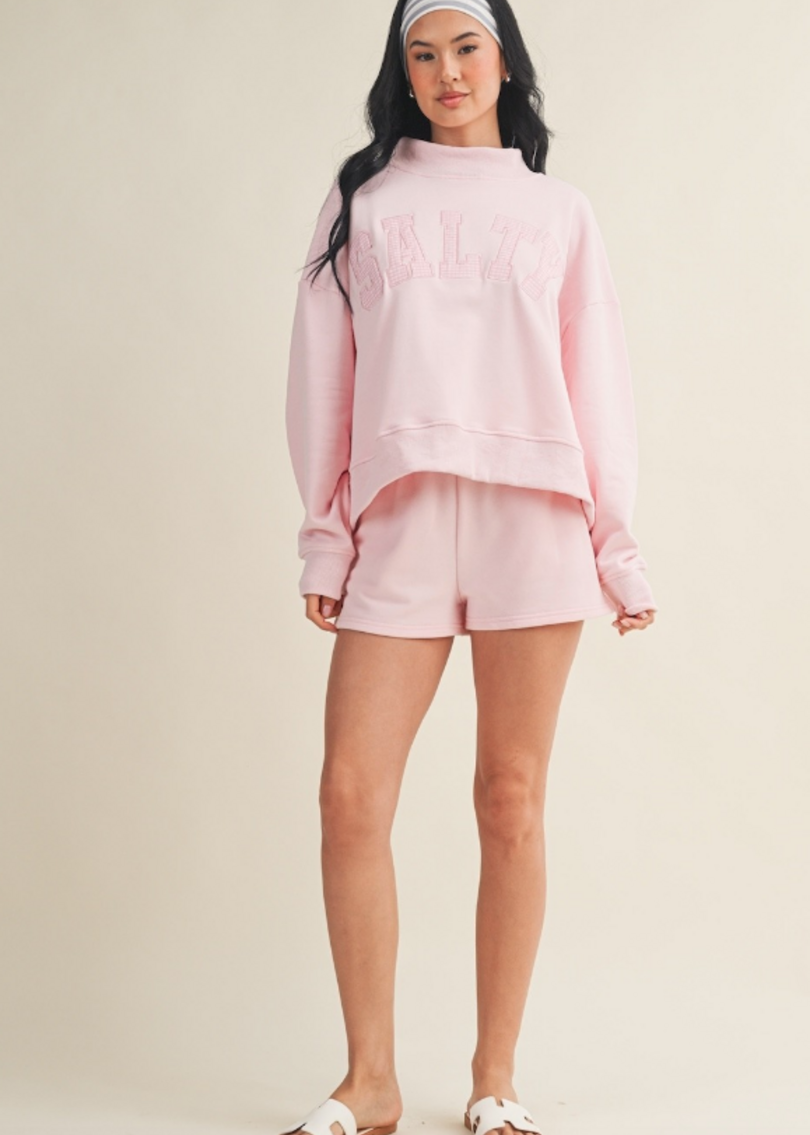 Pink Salty GIngham Mockneck