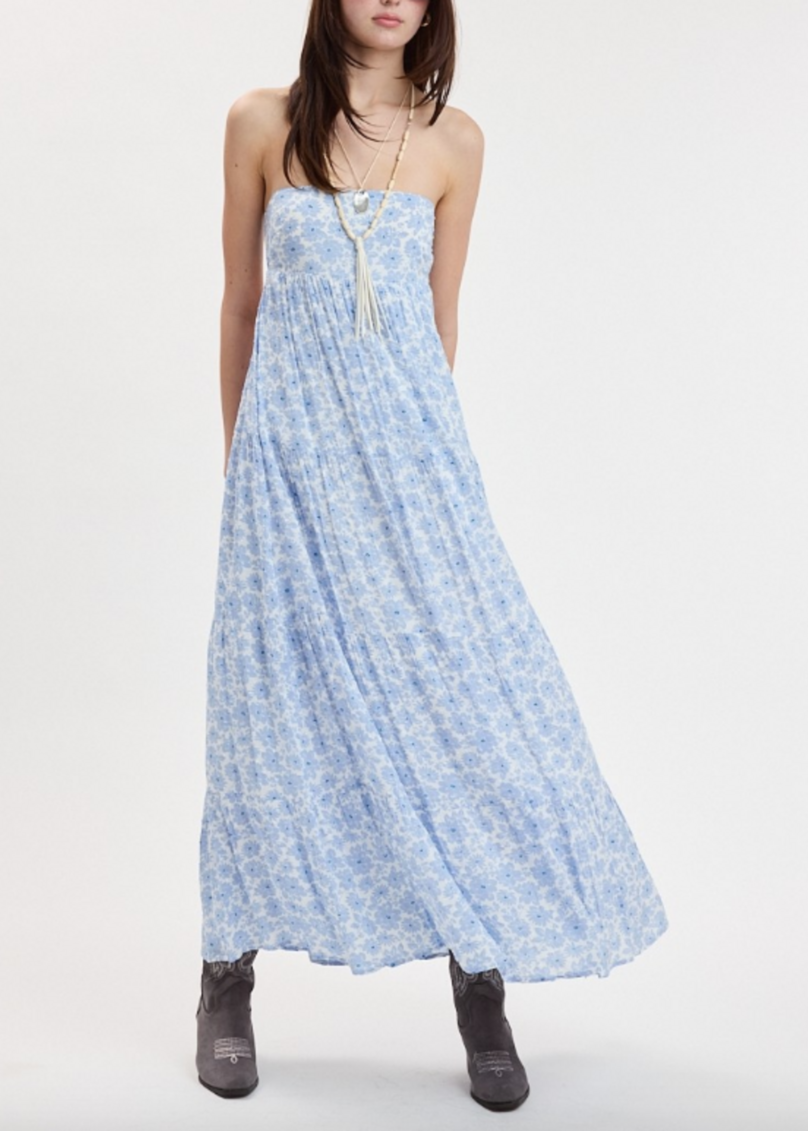 Pretty and Floral Blue Maxi Dress