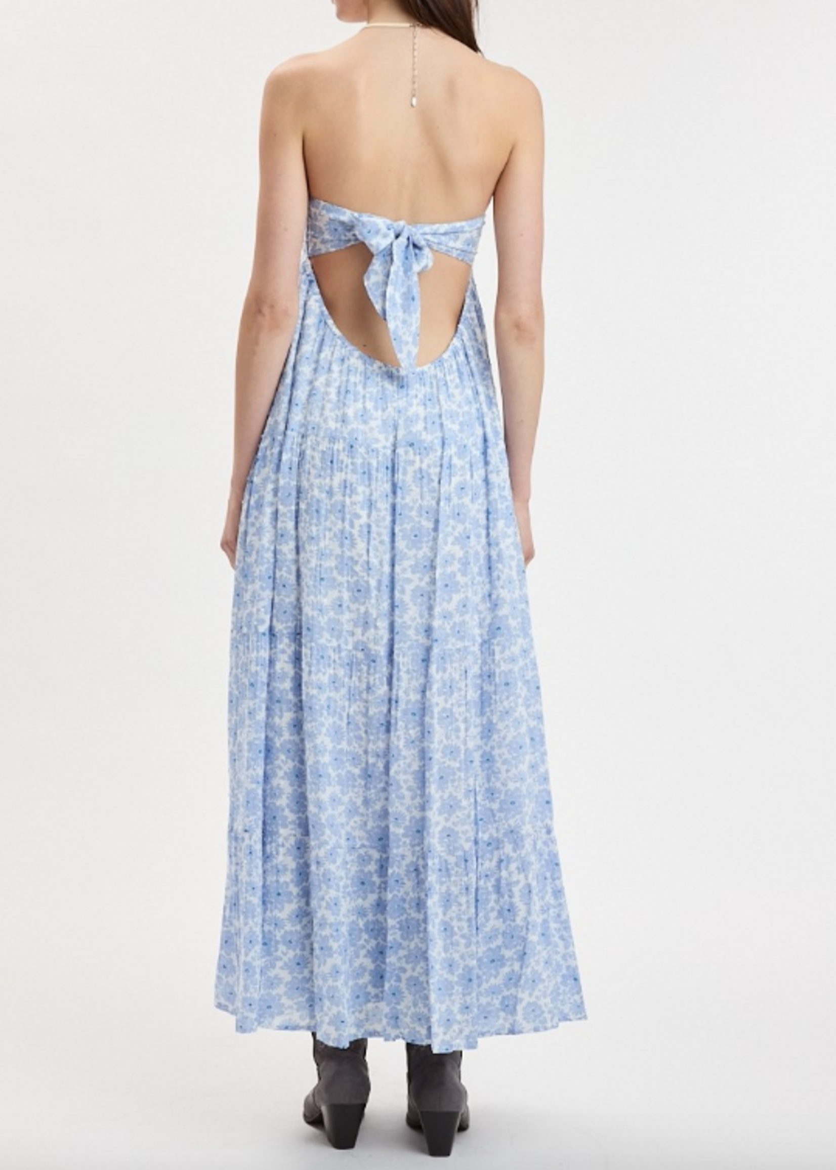 Pretty and Floral Blue Maxi Dress
