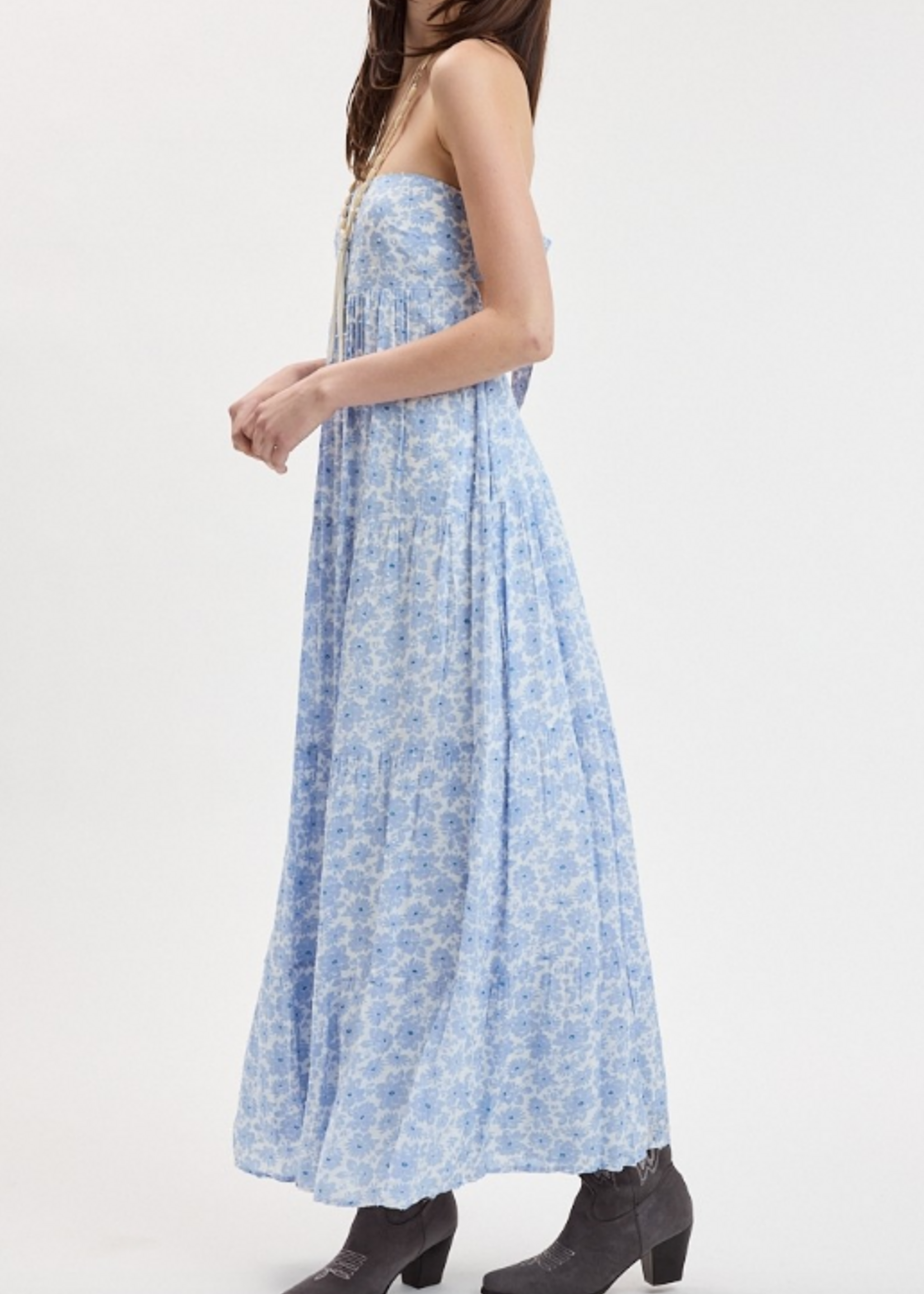 Pretty and Floral Blue Maxi Dress