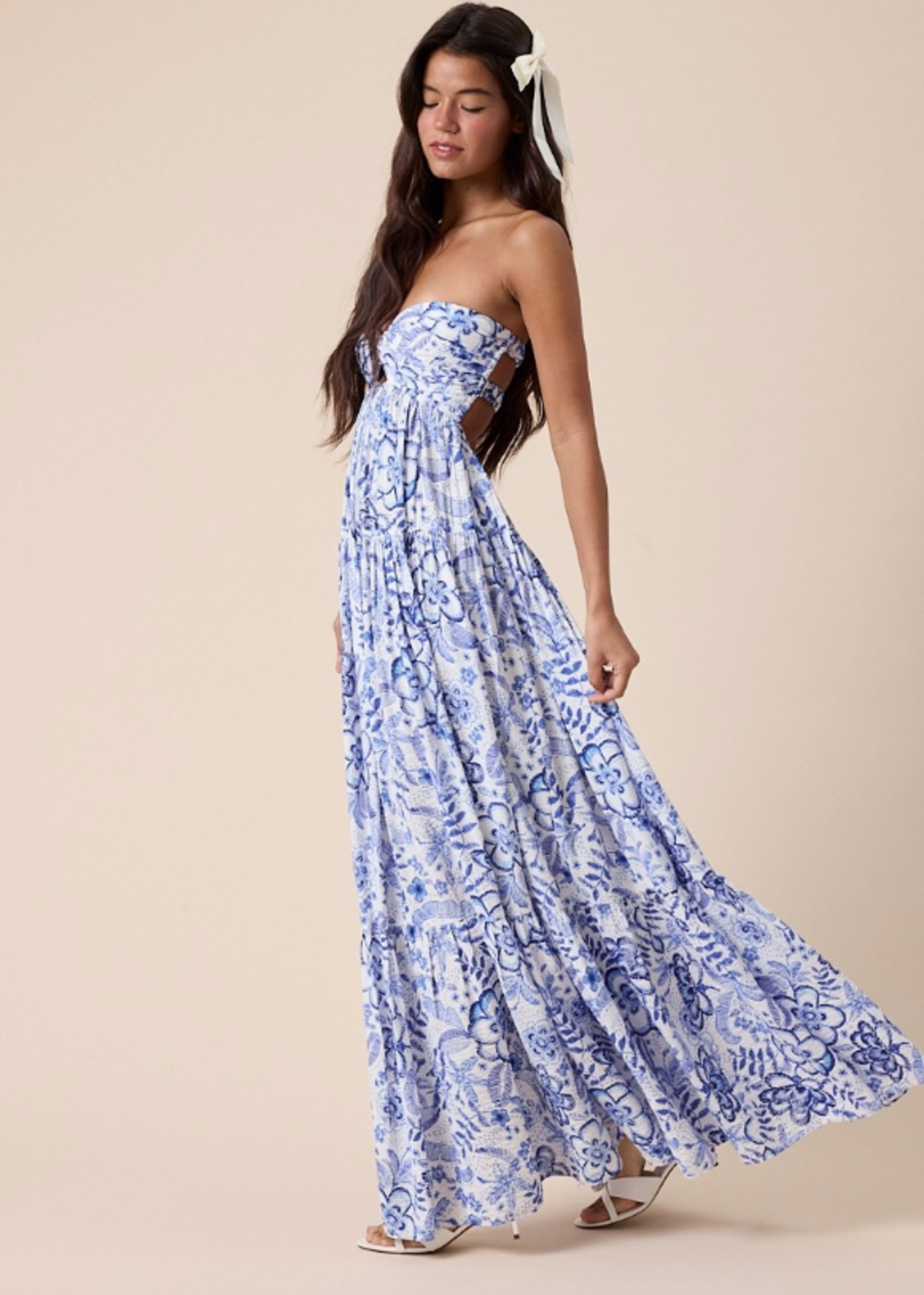 Summer Blooms Blue Maxi Dress