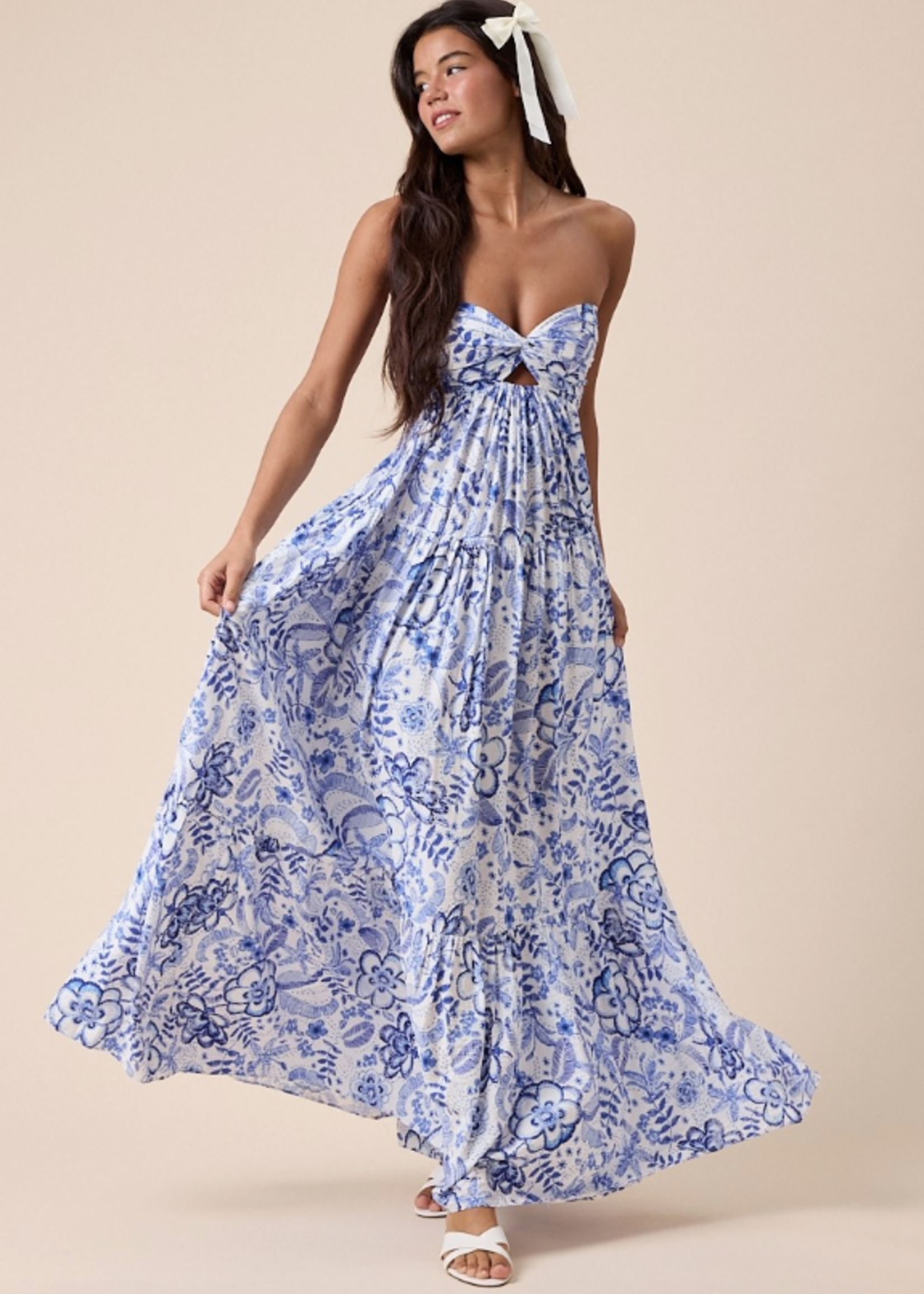 Summer Blooms Blue Maxi Dress