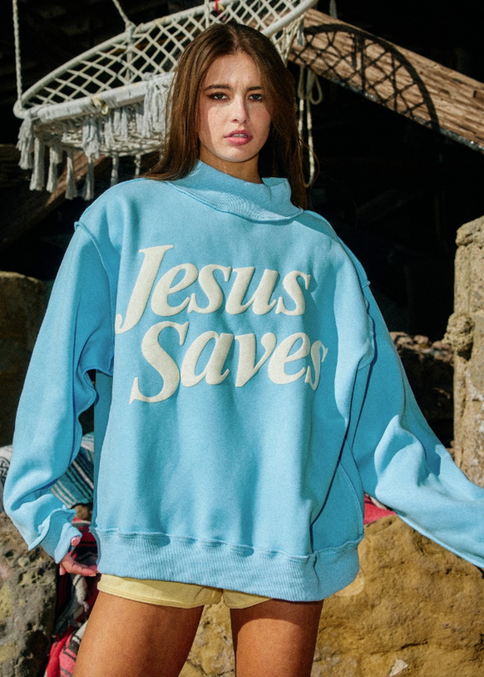Jesus Saves Mock Neck Sweatshirt