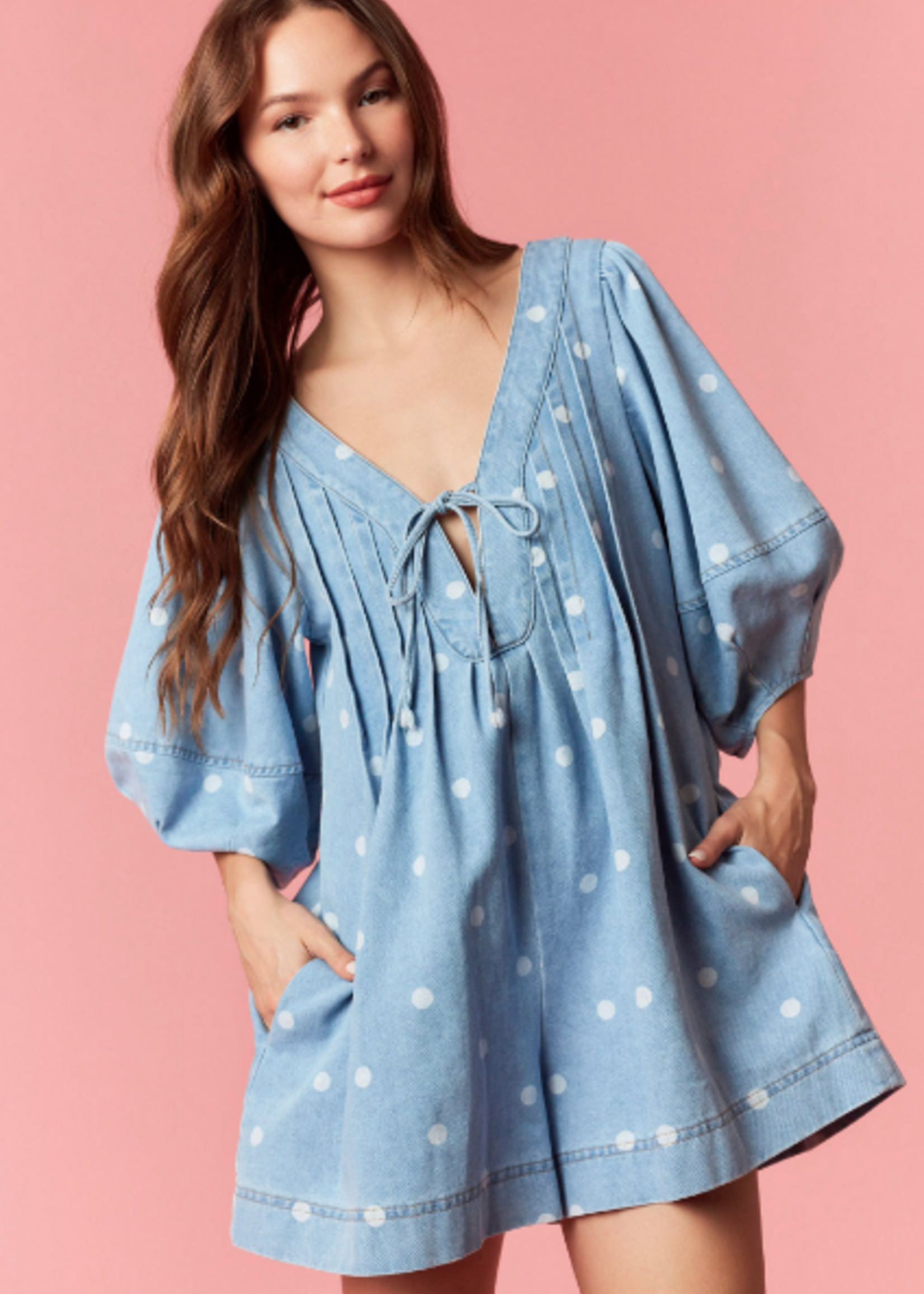 Polka Dot Denim Romper
