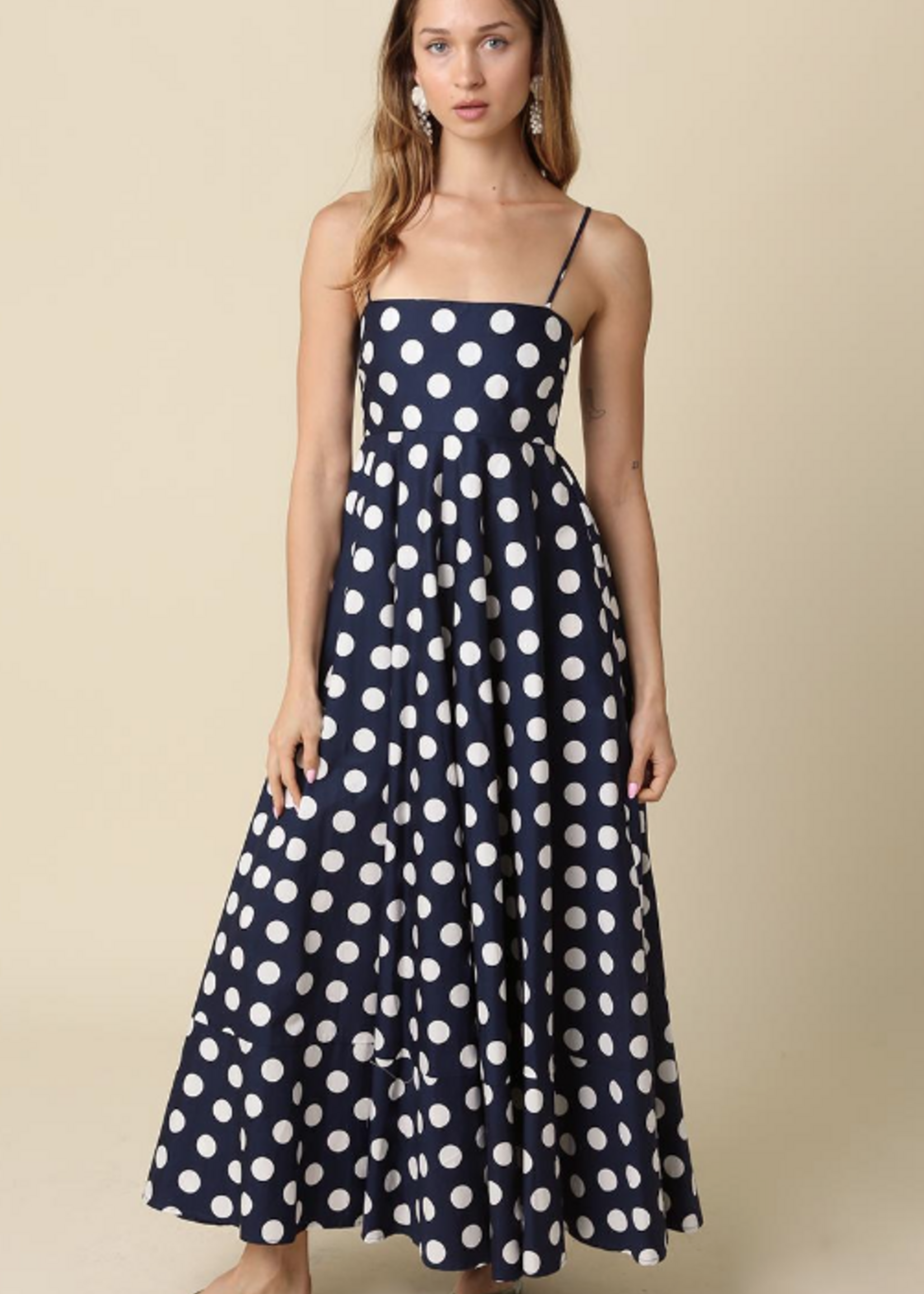 Navy Polka Dot Midi Dress