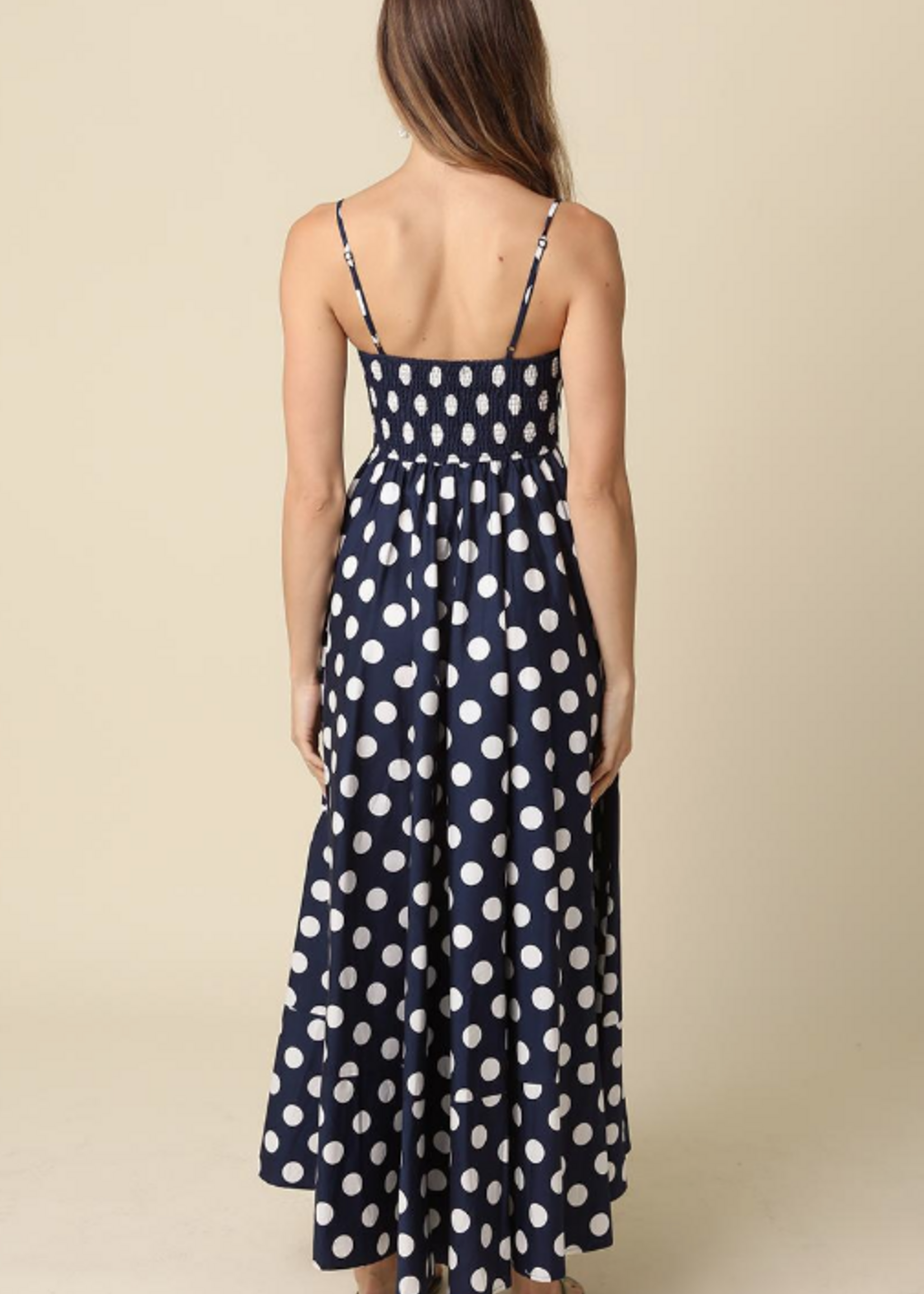 Navy Polka Dot Midi Dress