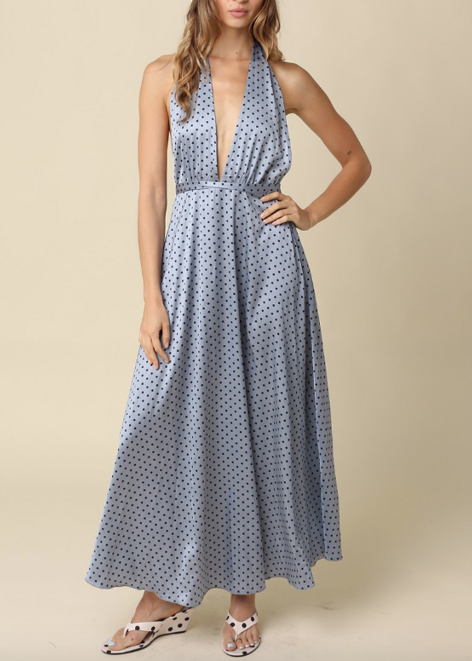 Satin Polka Dot Midi Dress