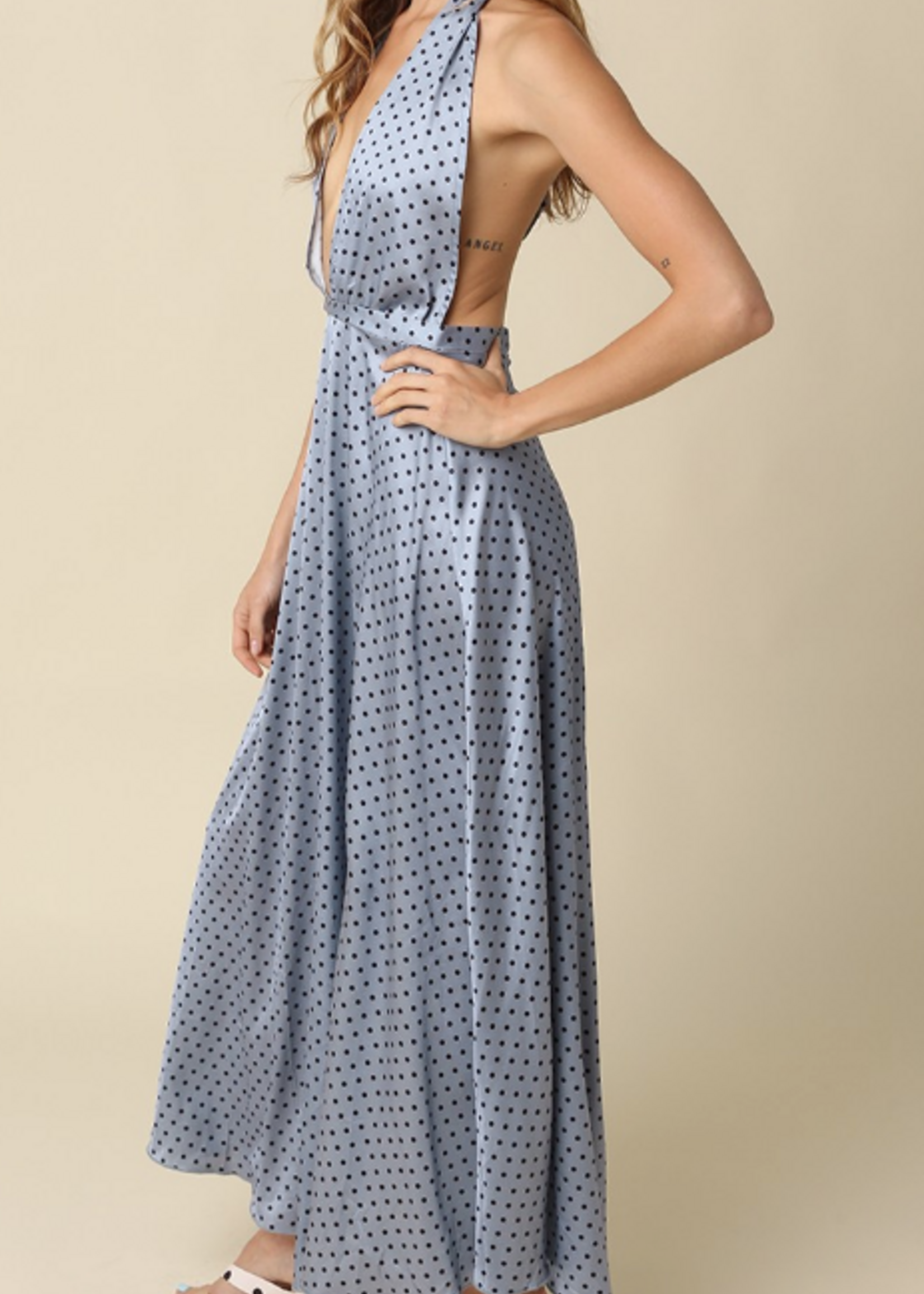 Satin Polka Dot Midi Dress