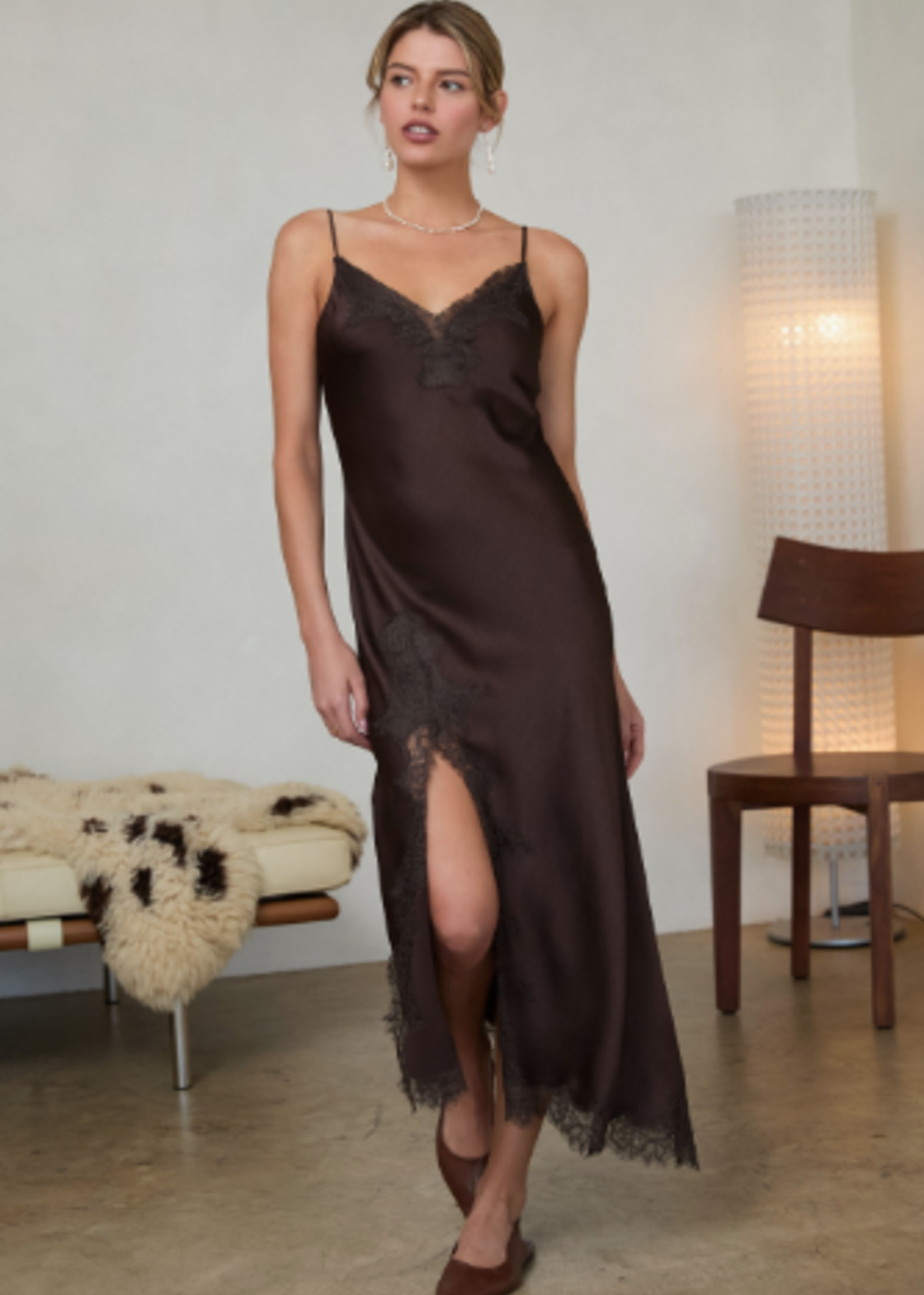 Satin and Lace Midi Dress (2 Colors)