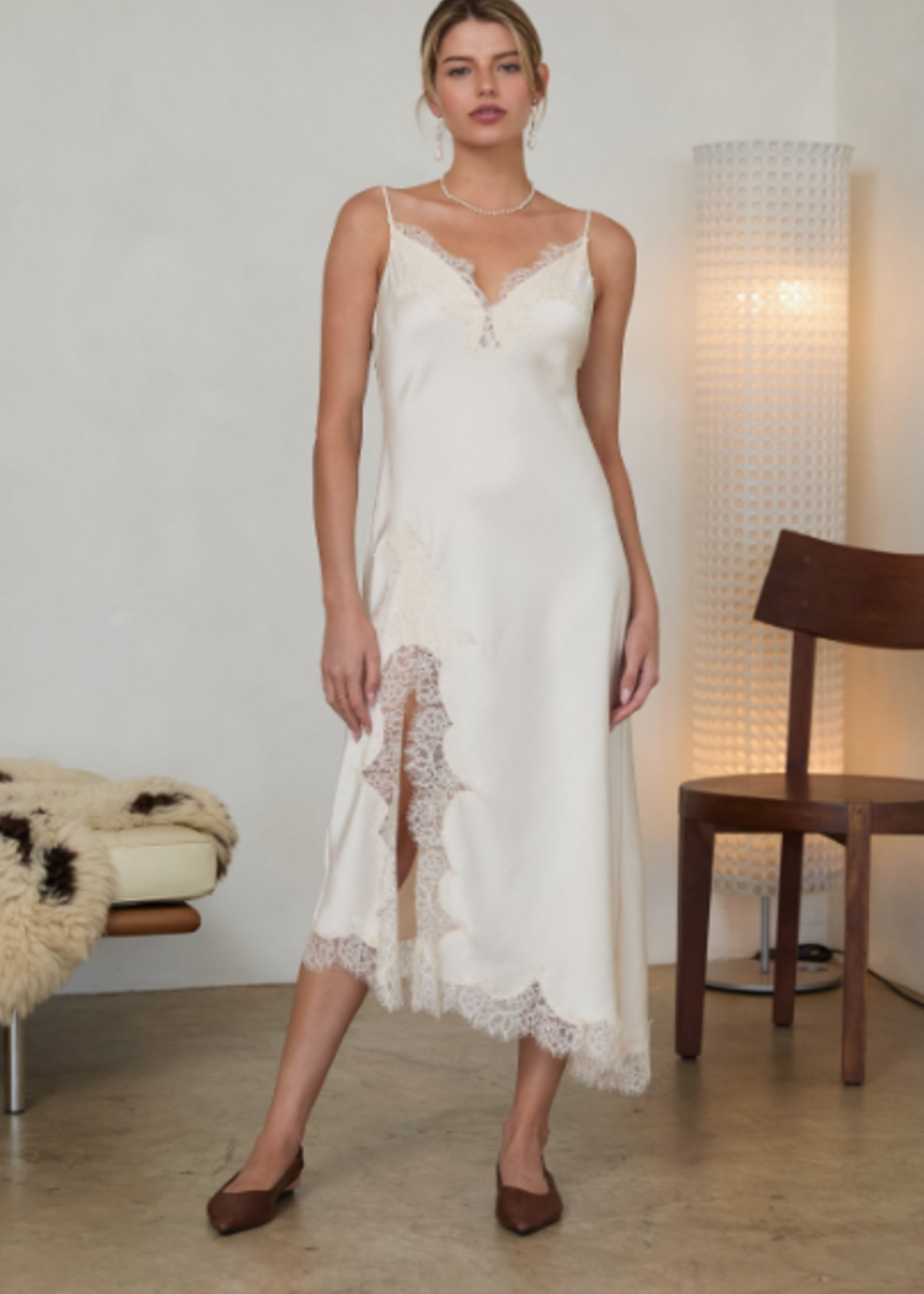 Satin and Lace Midi Dress (2 Colors)
