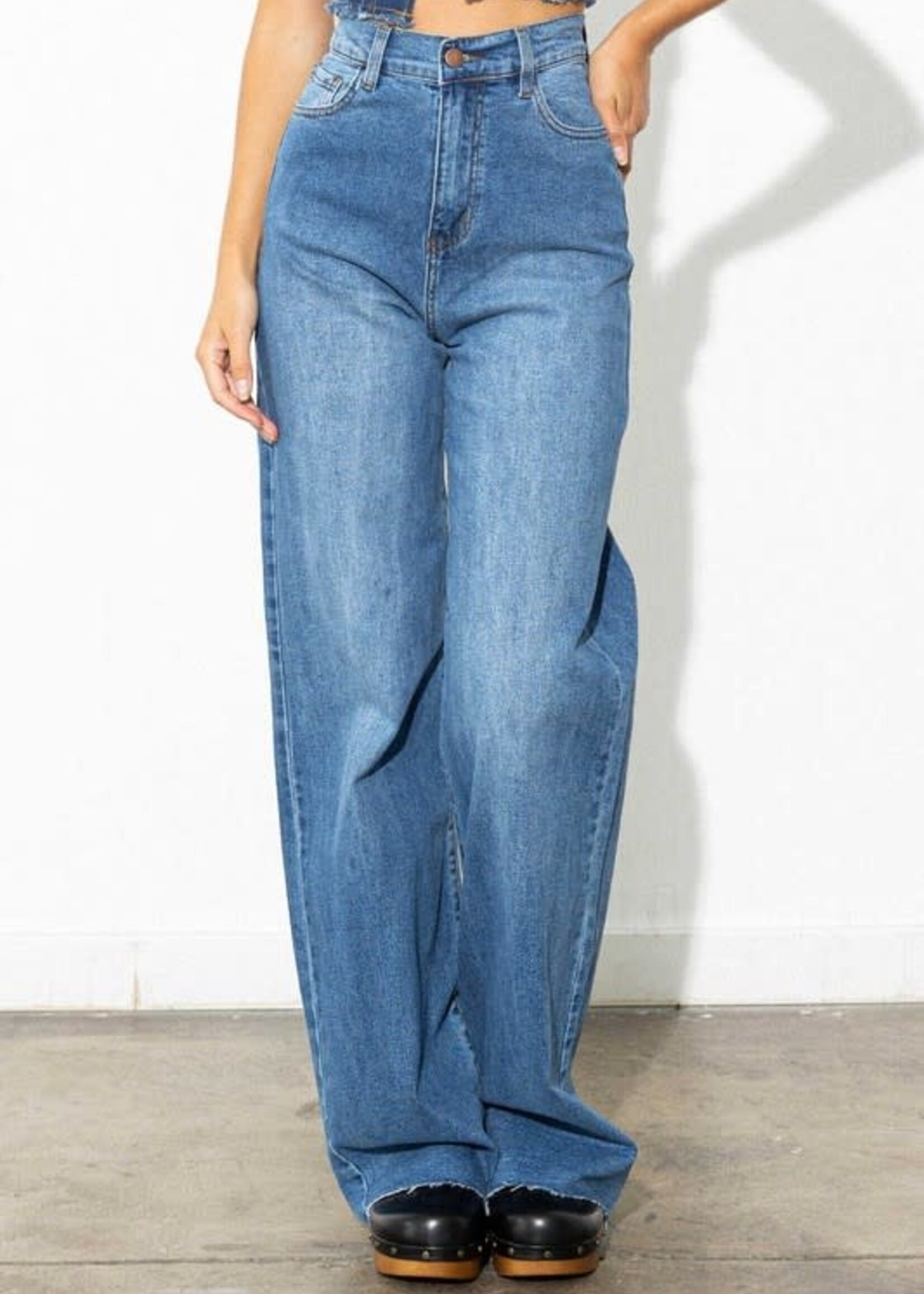 High Rise No Distress Wide Leg Denim (2 Colors)