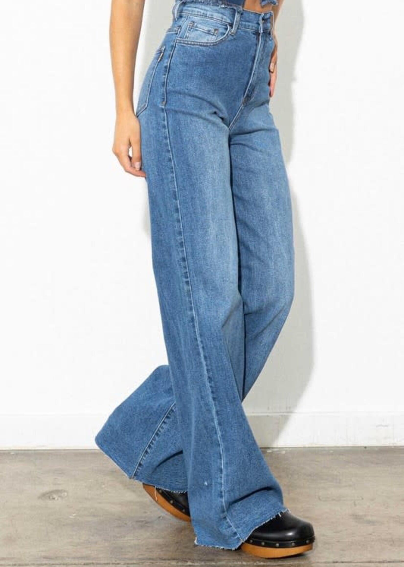 High Rise No Distress Wide Leg Denim (2 Colors)