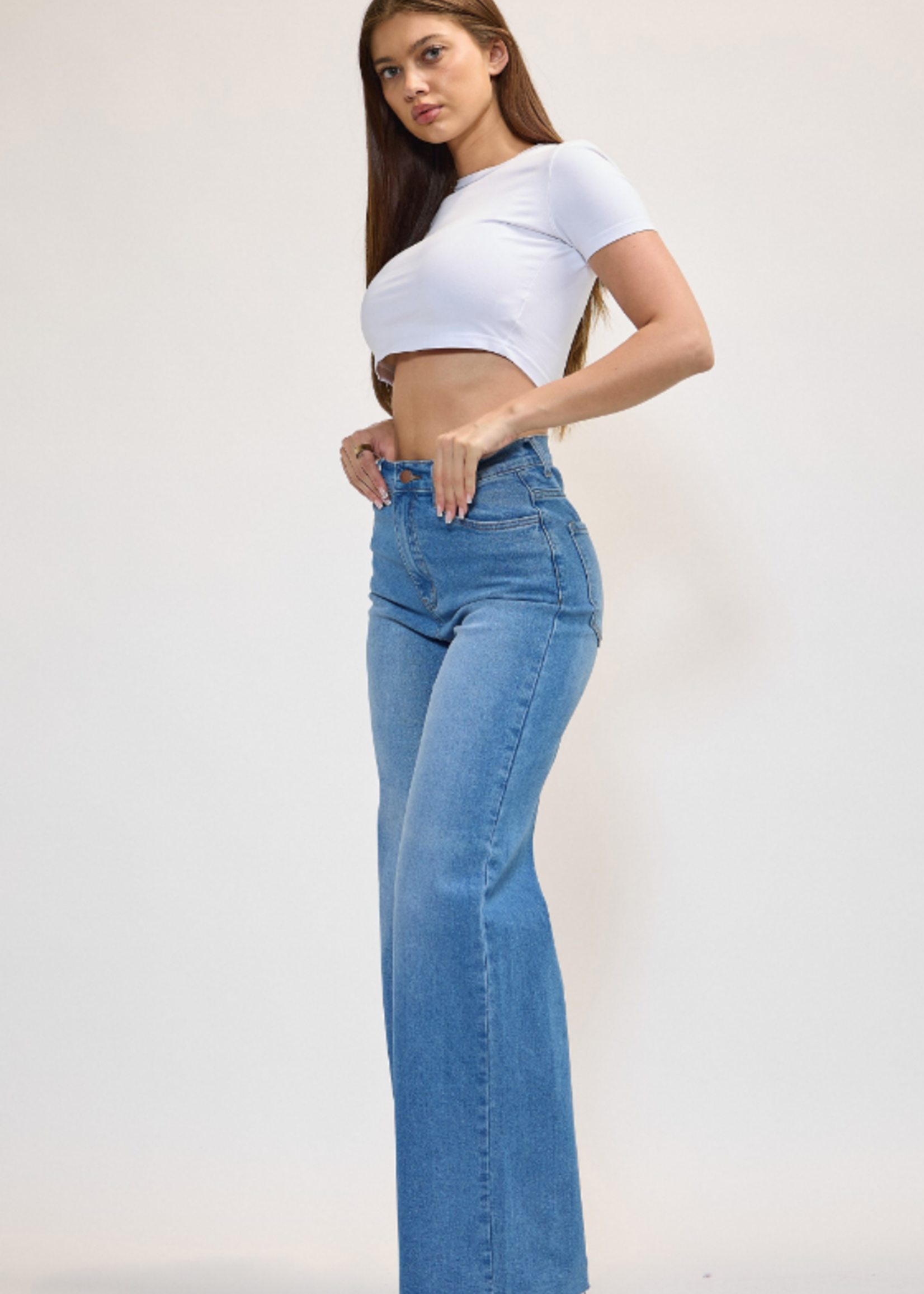 High Rise No Distress Wide Leg Denim (2 Colors)