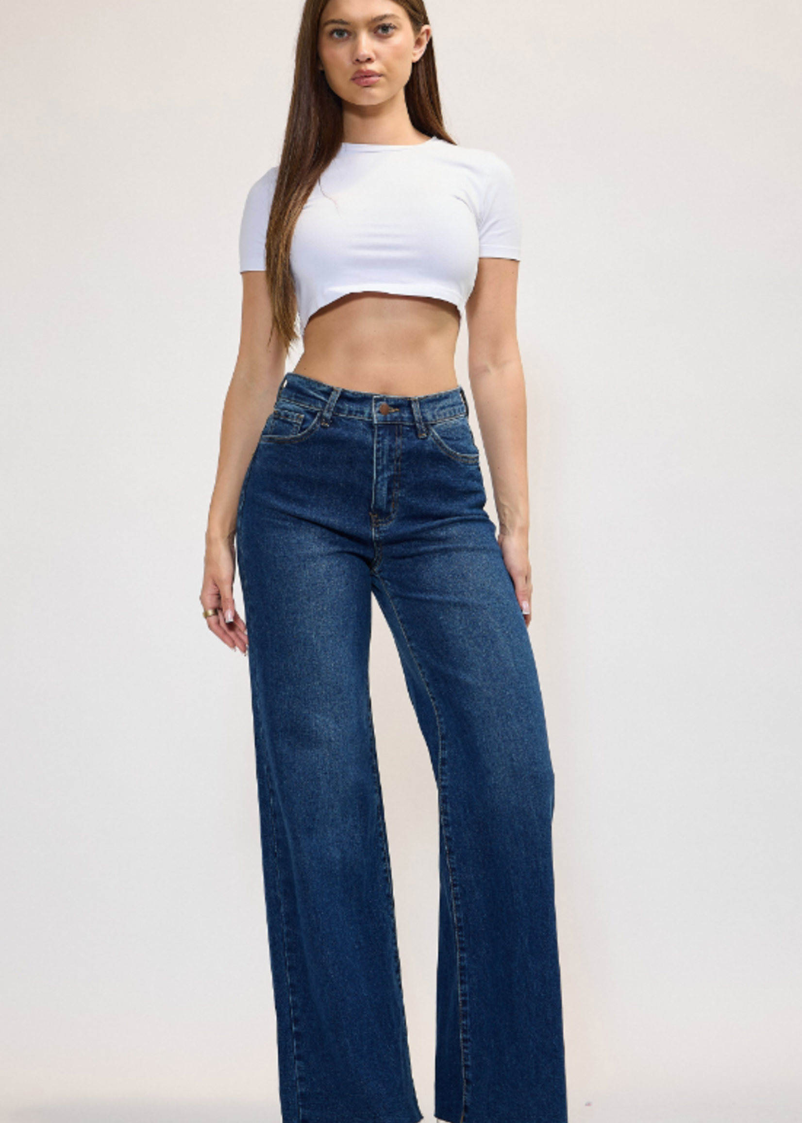High Rise No Distress Wide Leg Denim (2 Colors)