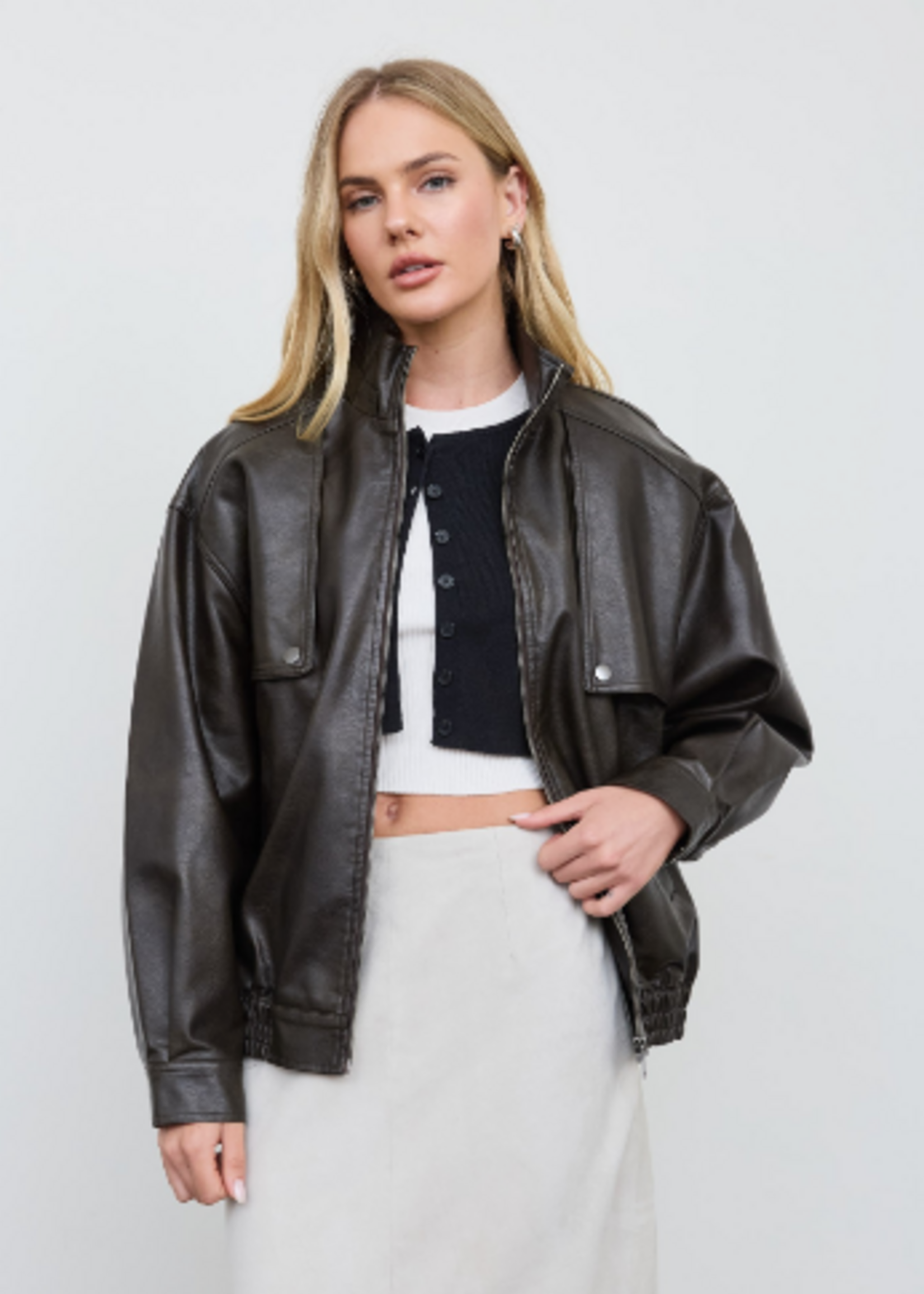 Brown Leather Bomber Jacket