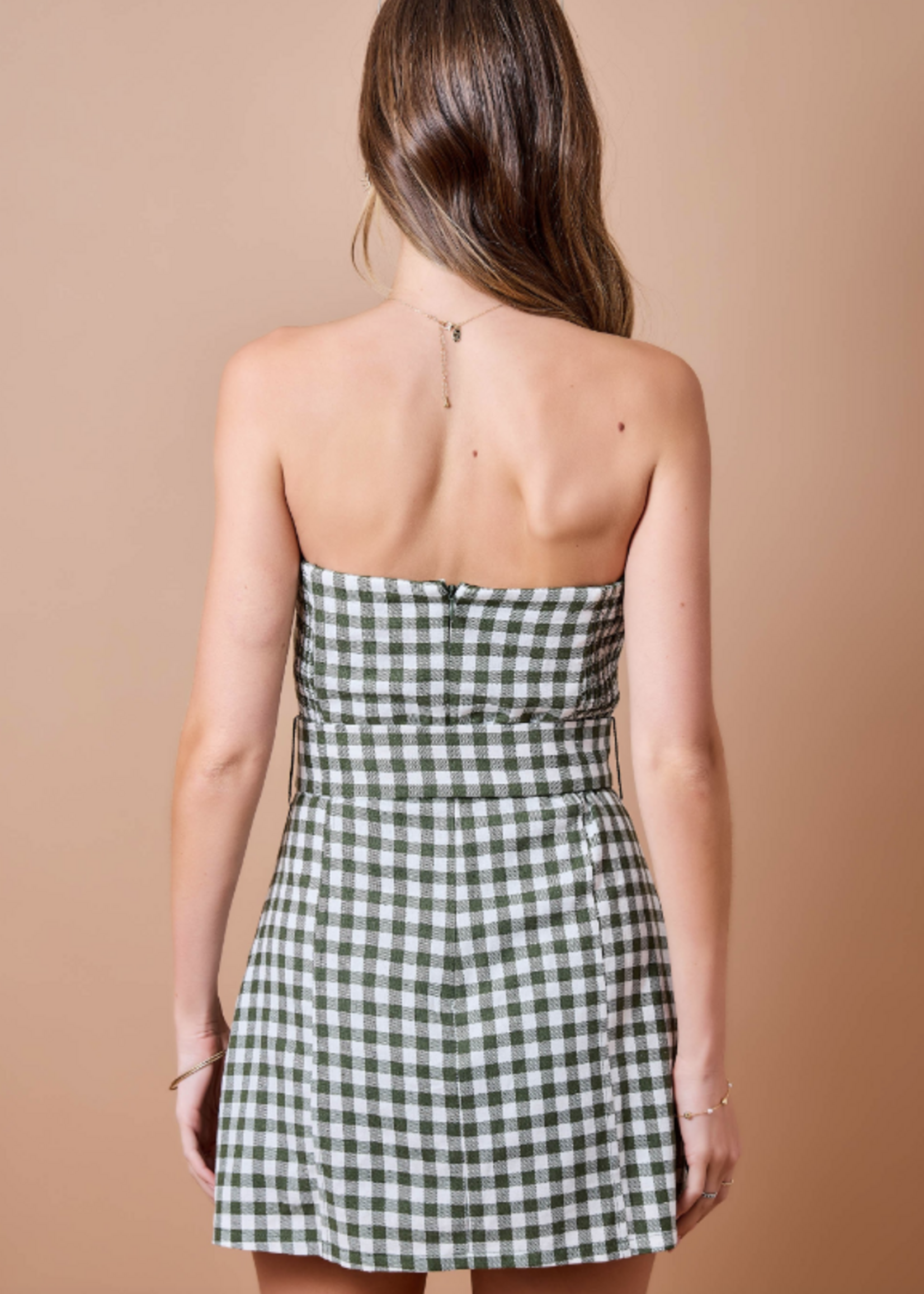 Olive Gingham Plaid Romper