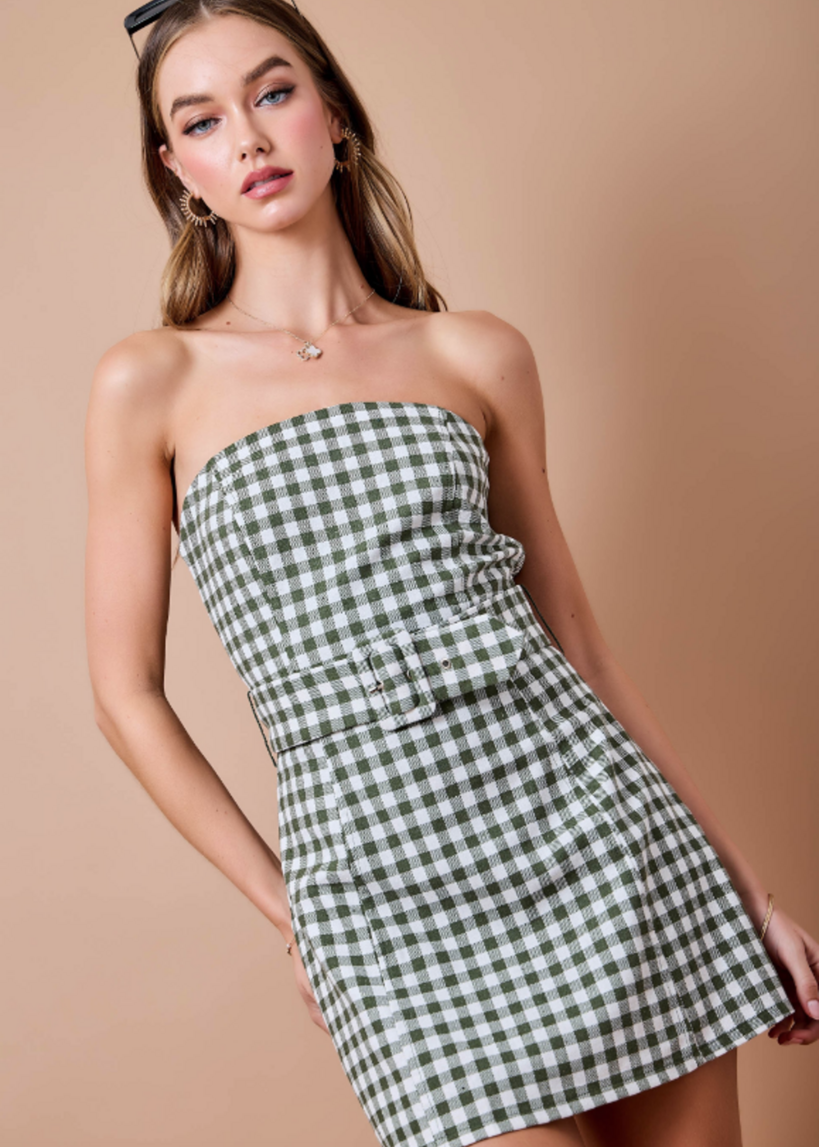 Olive Gingham Plaid Romper