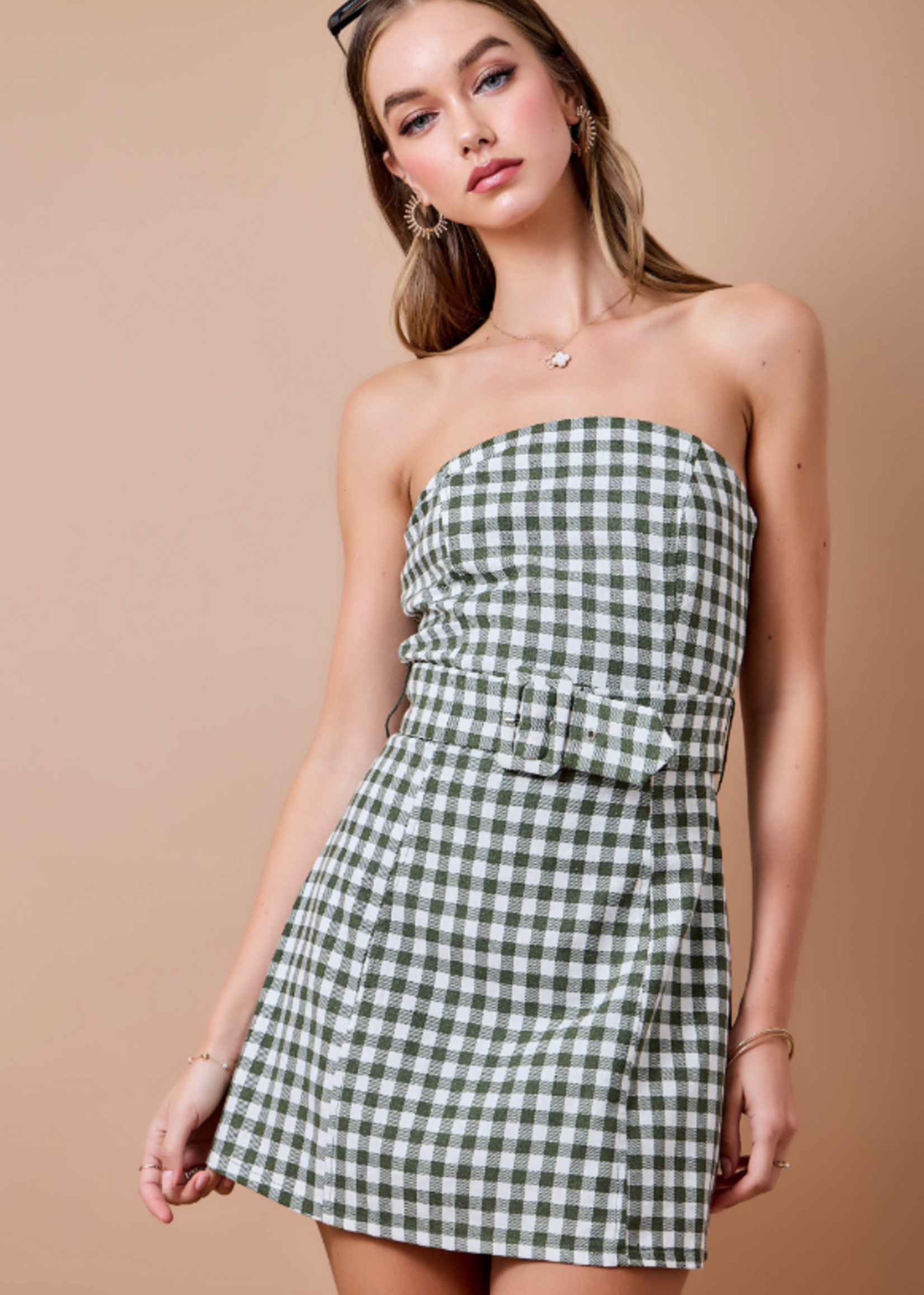 Olive Gingham Plaid Romper
