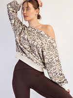 Off Shoulder Leopard Sweatshirt