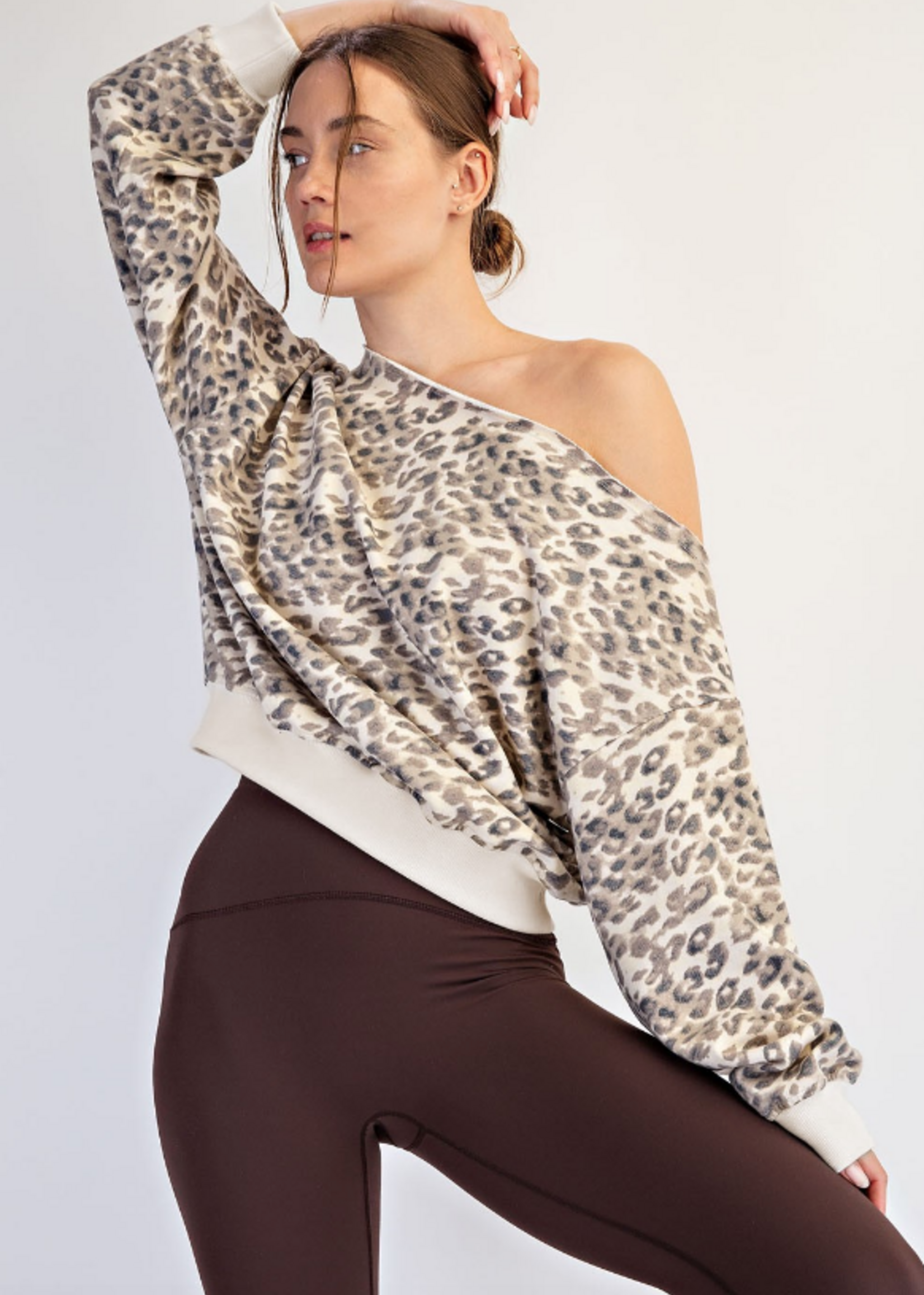 Off Shoulder Leopard Sweatshirt