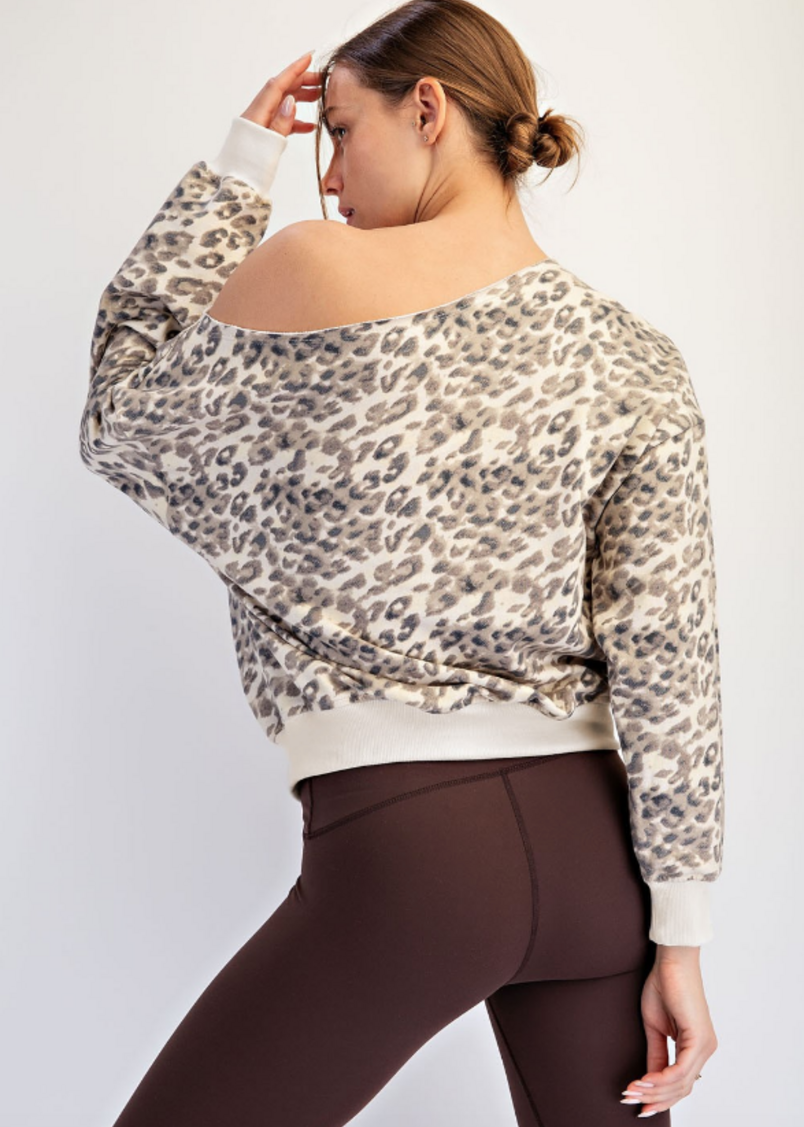 Off Shoulder Leopard Sweatshirt