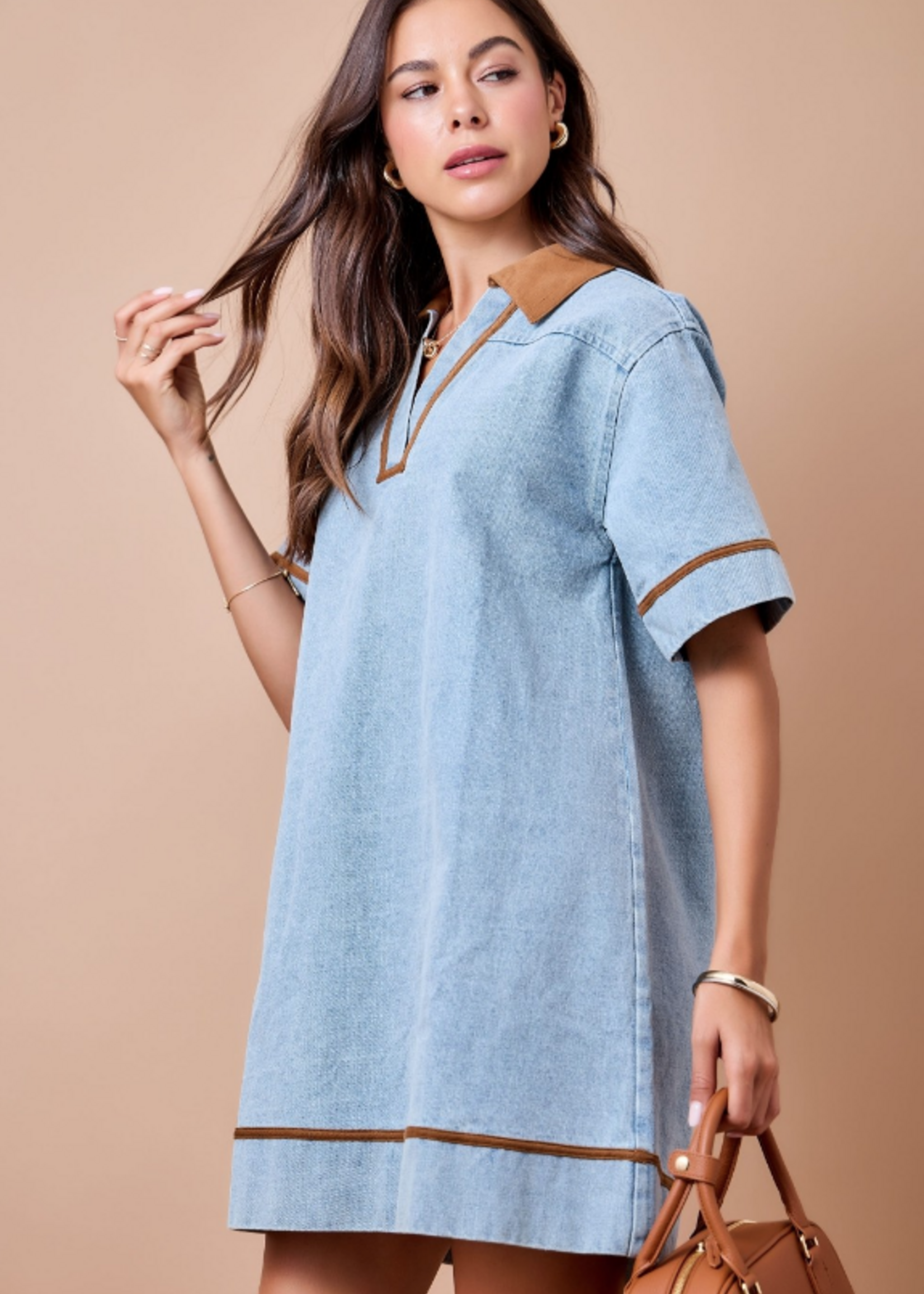 Denim Dress w/ Cord Trim