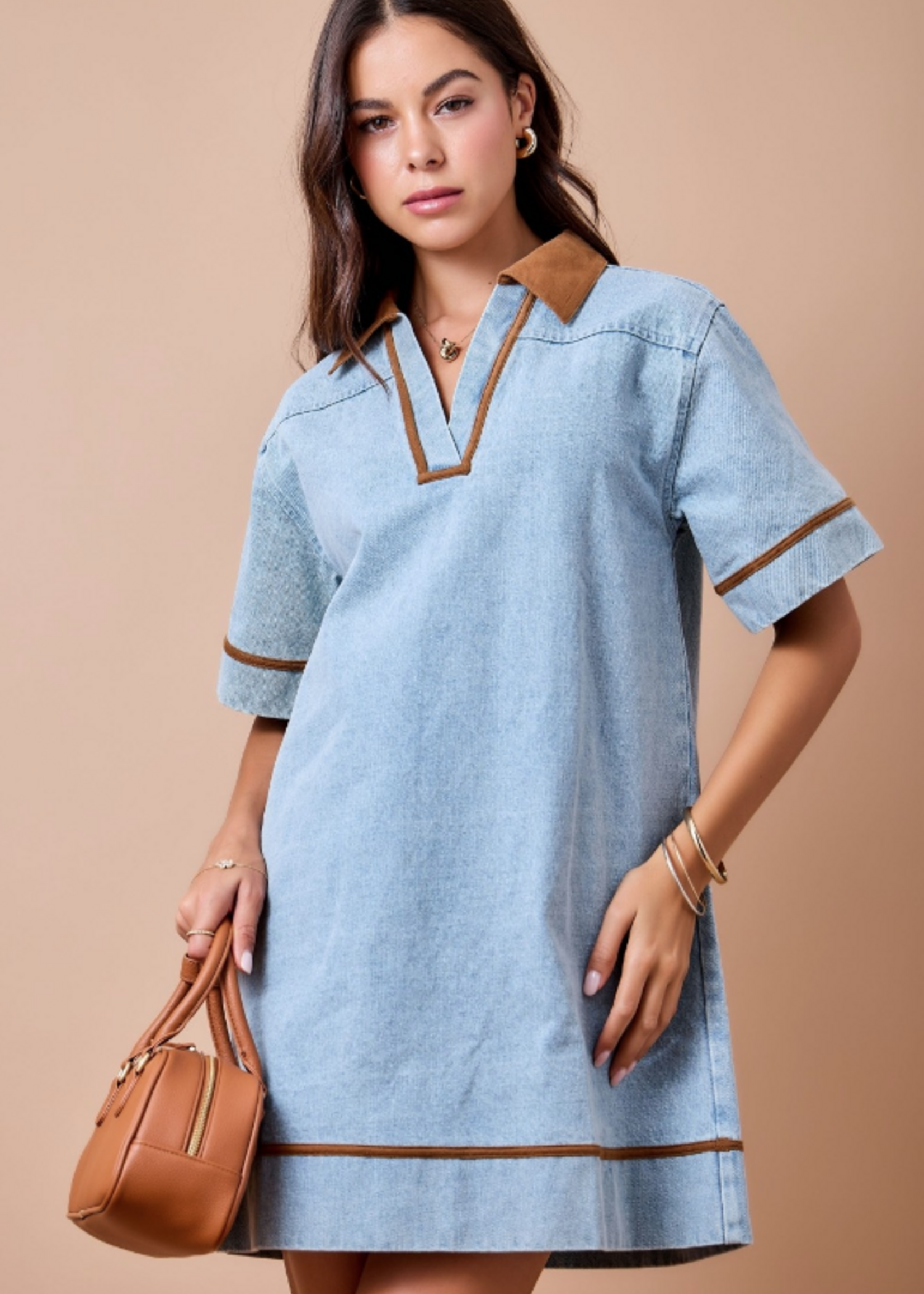 Denim Dress w/ Cord Trim