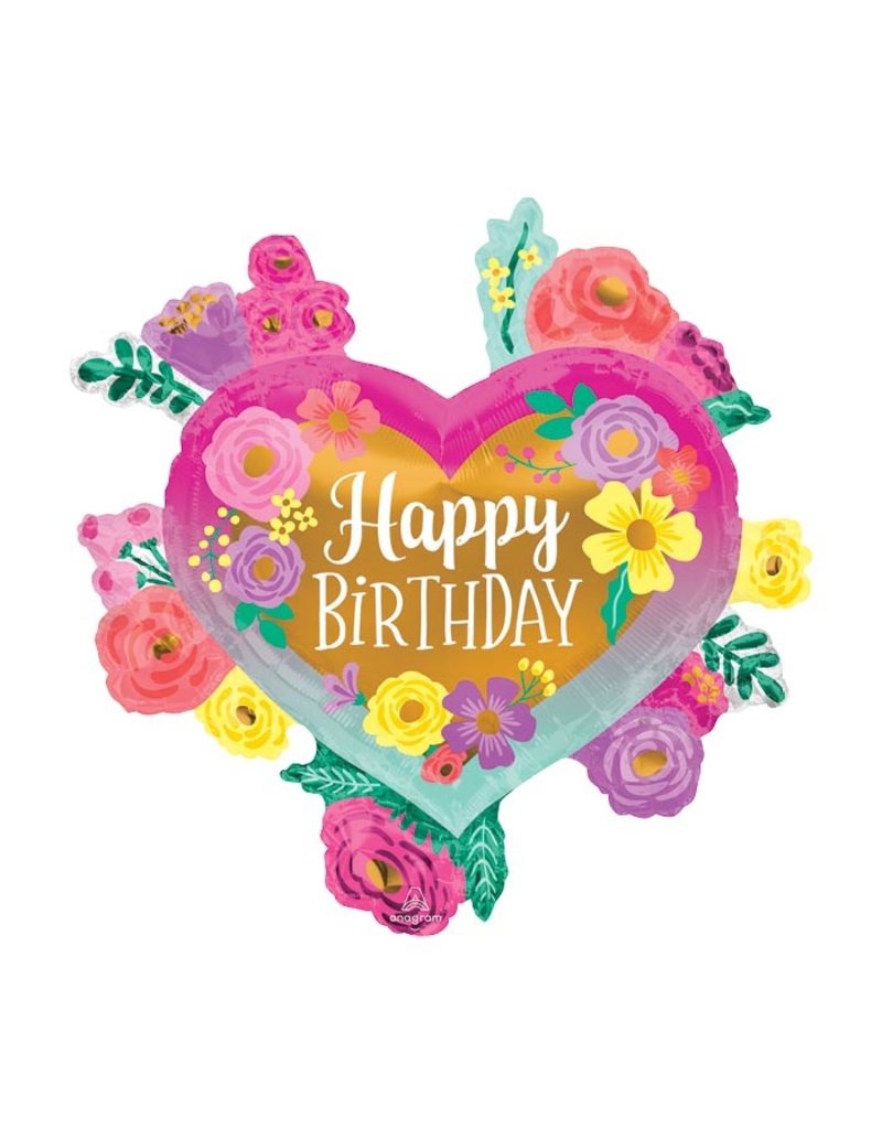 Anagram Flowers and Heart Birthday Balloon