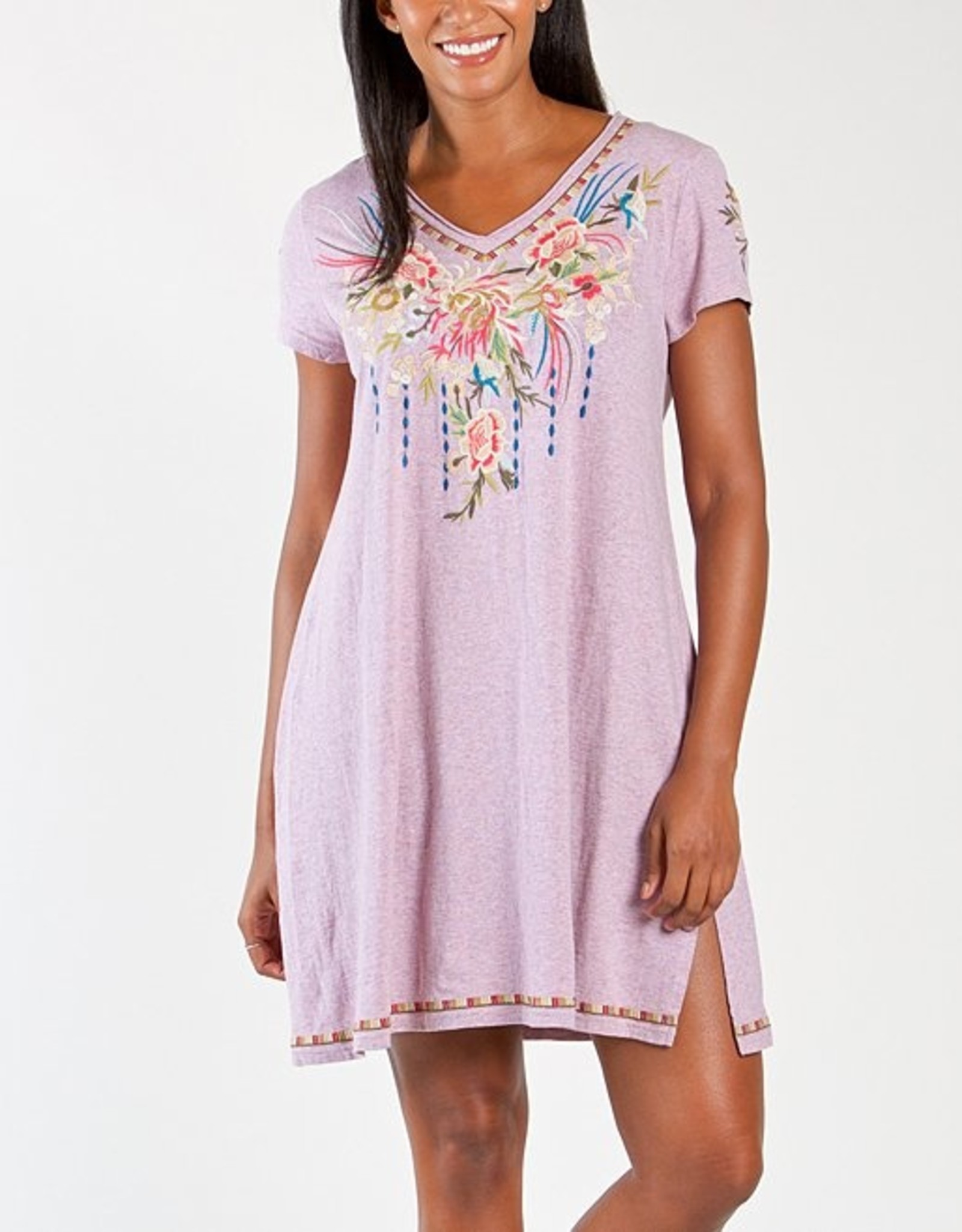 Jersey Short Sleeve Embroidered Dress