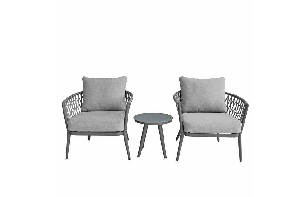 MyPatio Almyra 3-piece Aluminum Chat Set - Rope Ribbon Weave