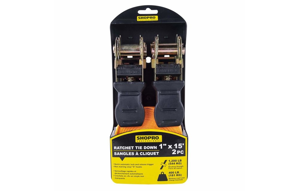 ShopPro Ratchet Tie Down 1-inch x 15' 2-piece