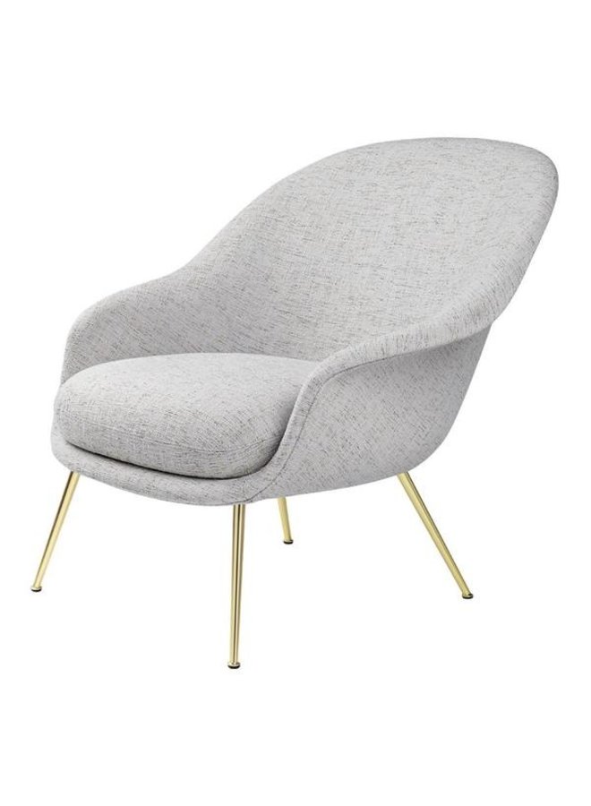 Bat Lounge Chair - Fully Upholstered, Low back, Conic base, Brass