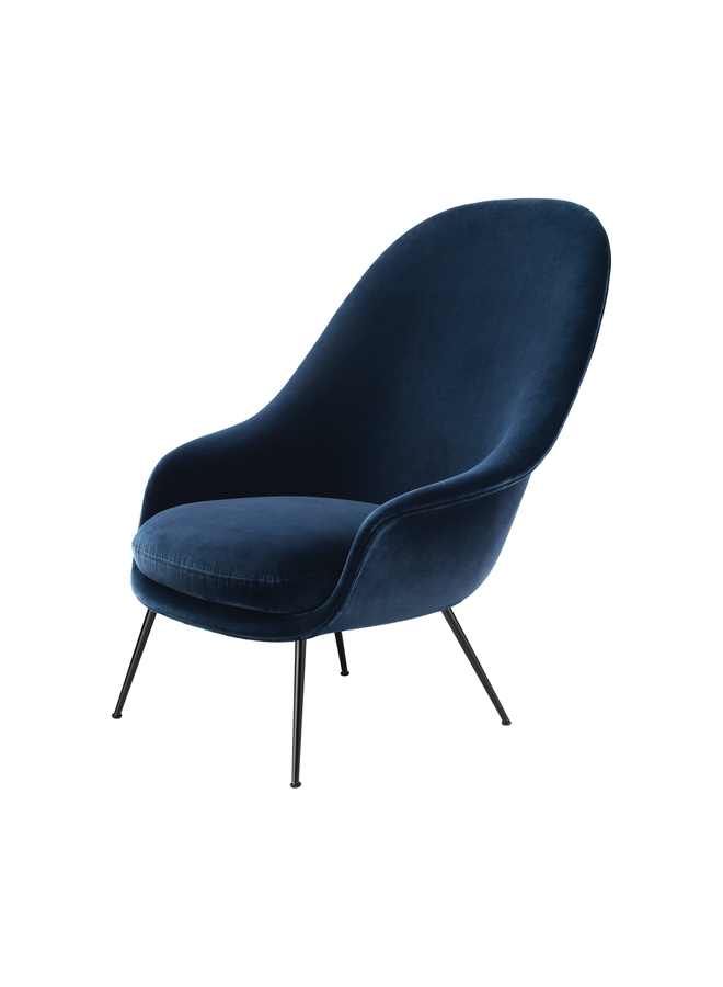 Bat Lounge Chair - Fully Upholstered, High back, Conic base, Black Matte