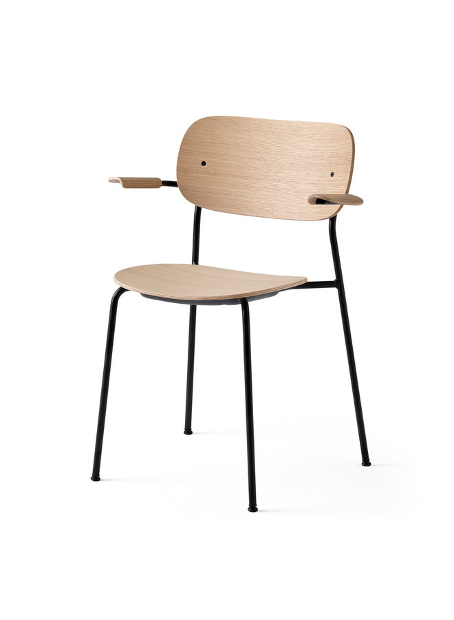 Co Chair, Dining Height with Arms, Black Steel, Wood Seat