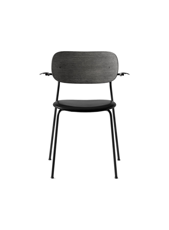 Co Chair, Dining Height with Arms, Black Steel, Wood Seat