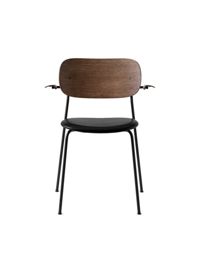Co Chair, Dining Height with Arms, Black Steel, Wood Seat