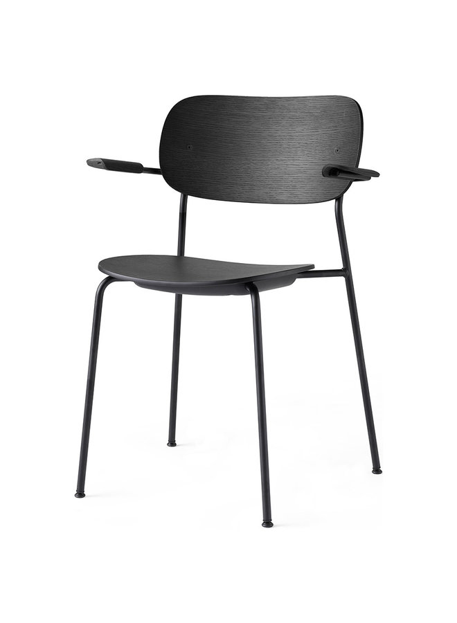 Co Chair, Dining Height with Arms, Black Steel, Wood Seat