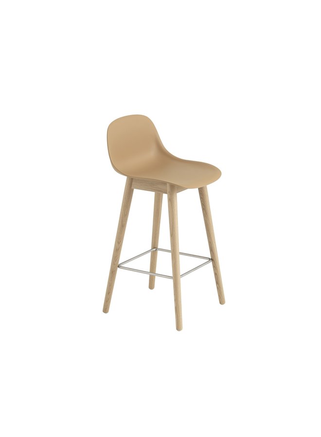 FIBER COUNTER STOOL W. BACKREST / WOOD BASE H: 65 CM / 25.6"