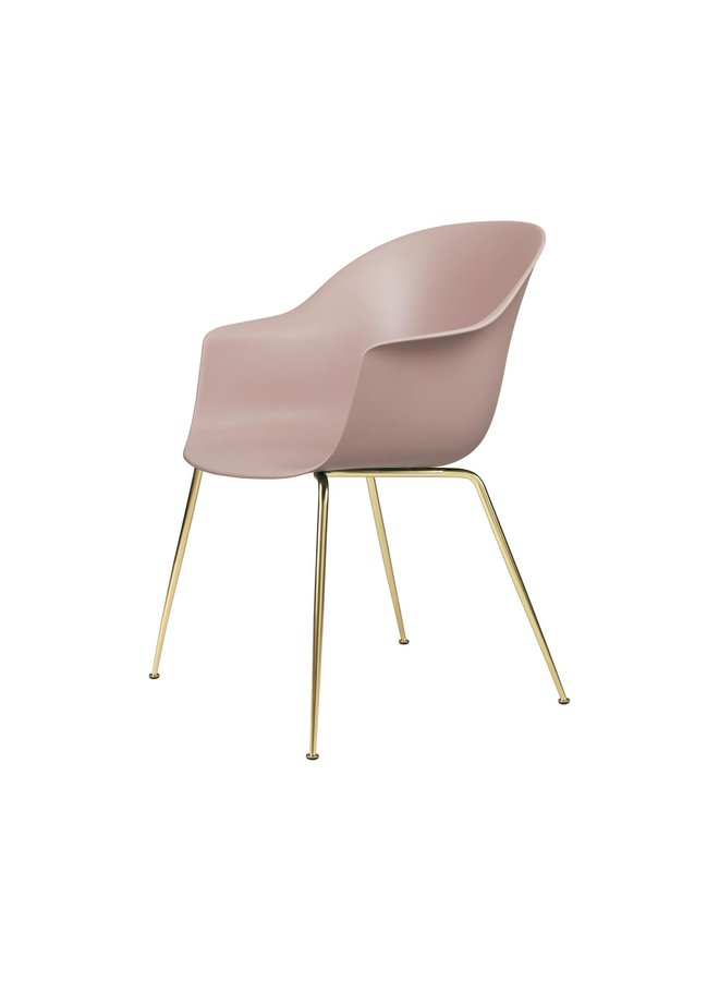 Bat Dining Chair, Conic base, Brass Semi Matt Base, Plastic Glides